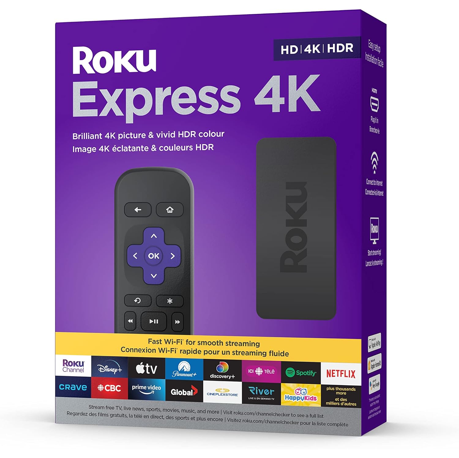 Open Box- Roku Express 4K Streaming Media Player HD/4K/HDR with Smooth Wireless Streaming and Roku Simple Remote (No TV Controls), Includes Premium