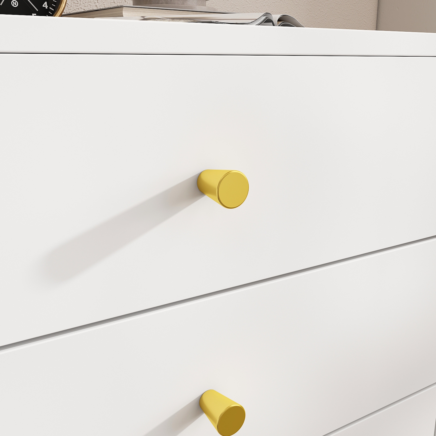 Famapy Modern 3-Drawer Nightstand with Gold Accents and Spacious Storage for Bedroom or Living Room White