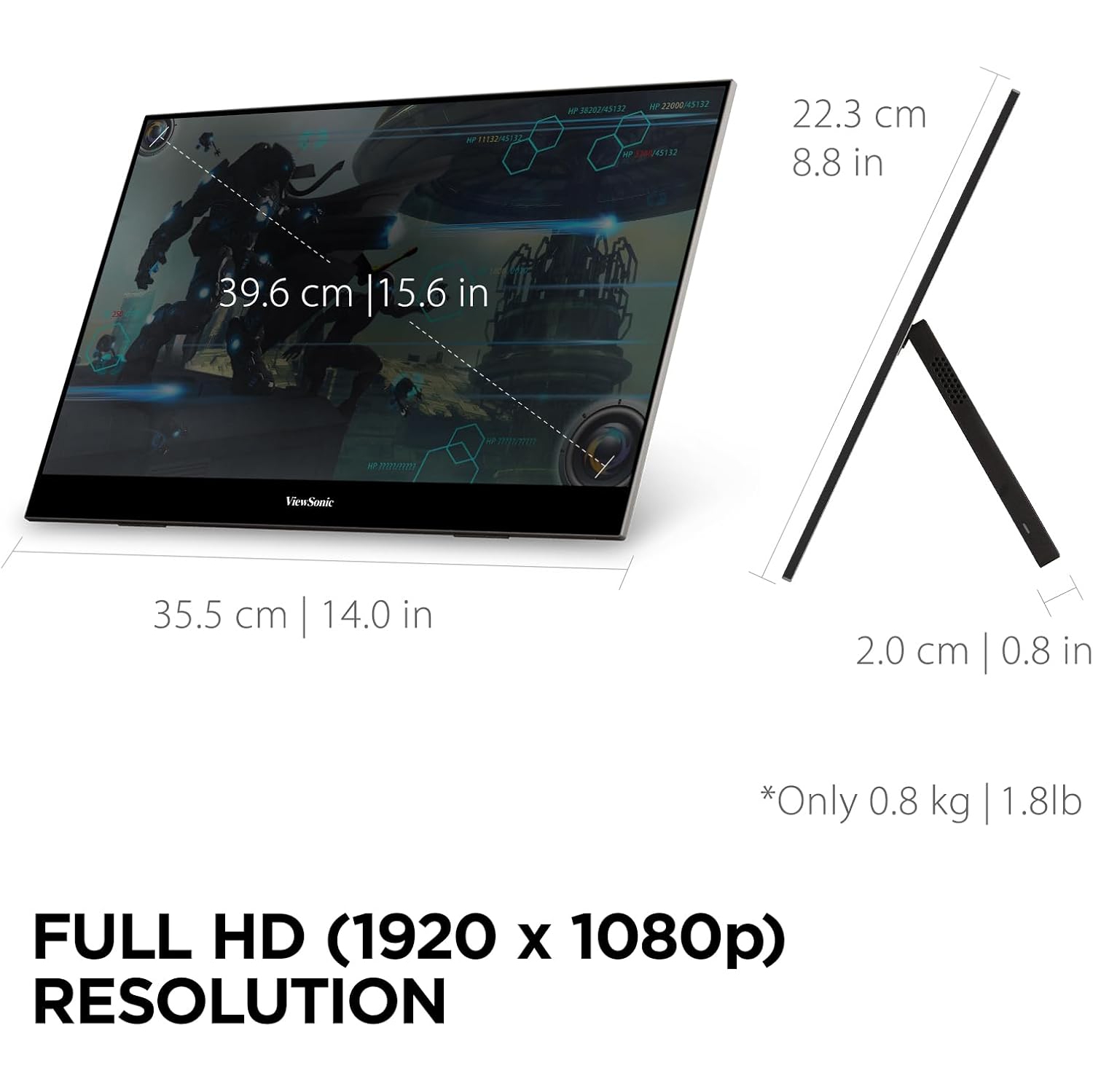 ViewSonic VX1655 VX1655 - 15.6" 1080p Portable Monitor with 60W USB C and mini HDMI