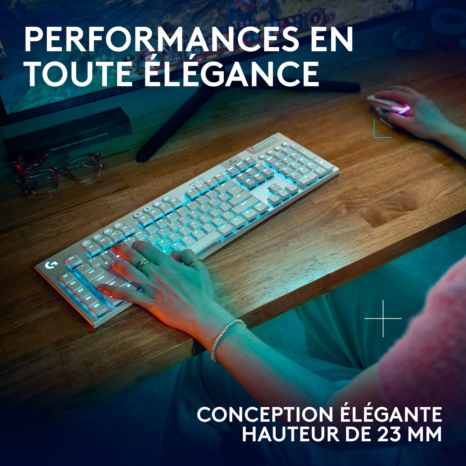 Clavier de jeu pleine grandeur sans fil rétroéclairé à commutateurs mécaniques tactiles GL G915 X LIGHTSPEED de Logitech - Blanc