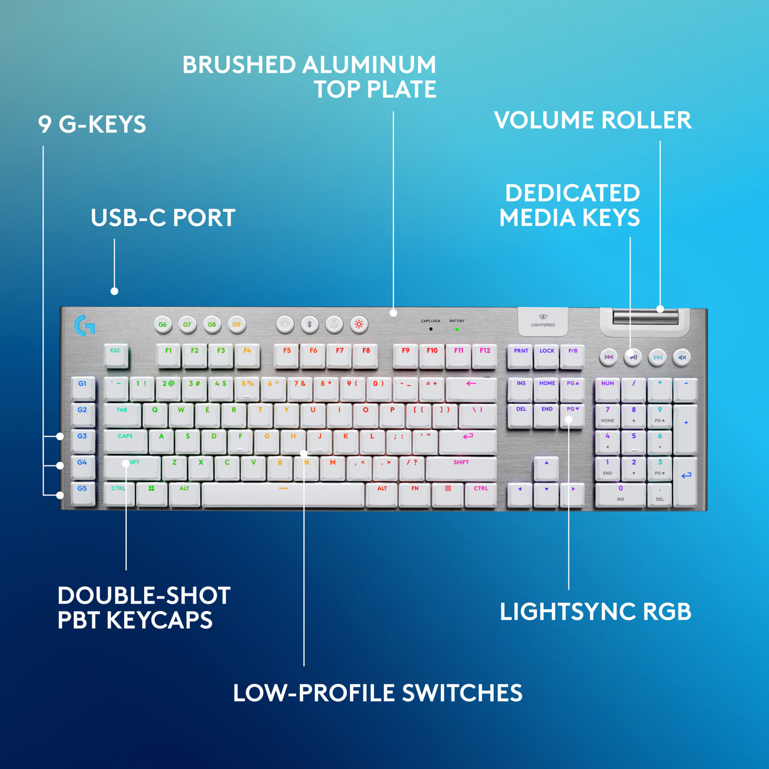 Clavier de jeu pleine grandeur sans fil rétroéclairé à commutateurs mécaniques tactiles GL G915 X LIGHTSPEED de Logitech - Blanc