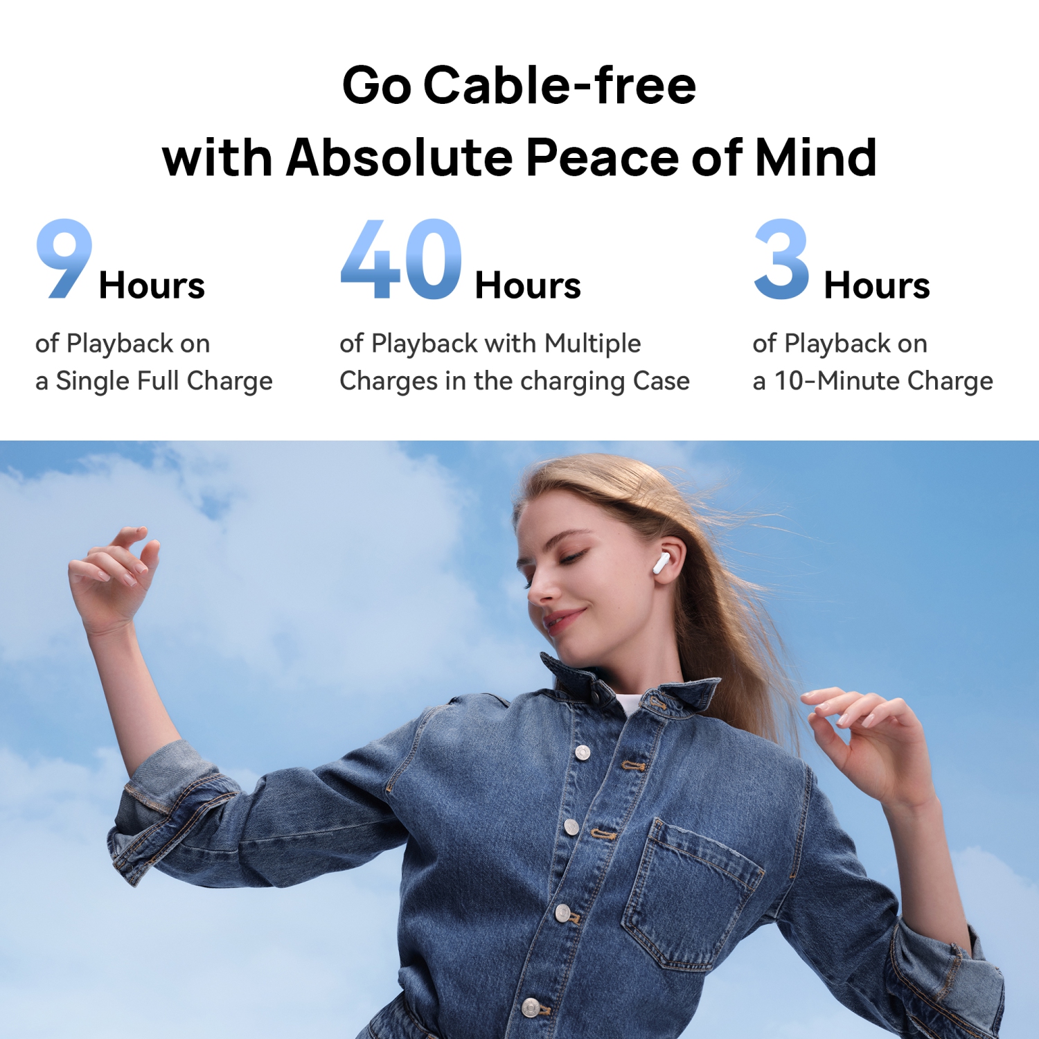 Écouteurs FreeBuds se 2 de HUAWEI, autonomie de 40 heures, compacts et confortables à tenir, 3 heures de lecture de musique sur une charge de 10