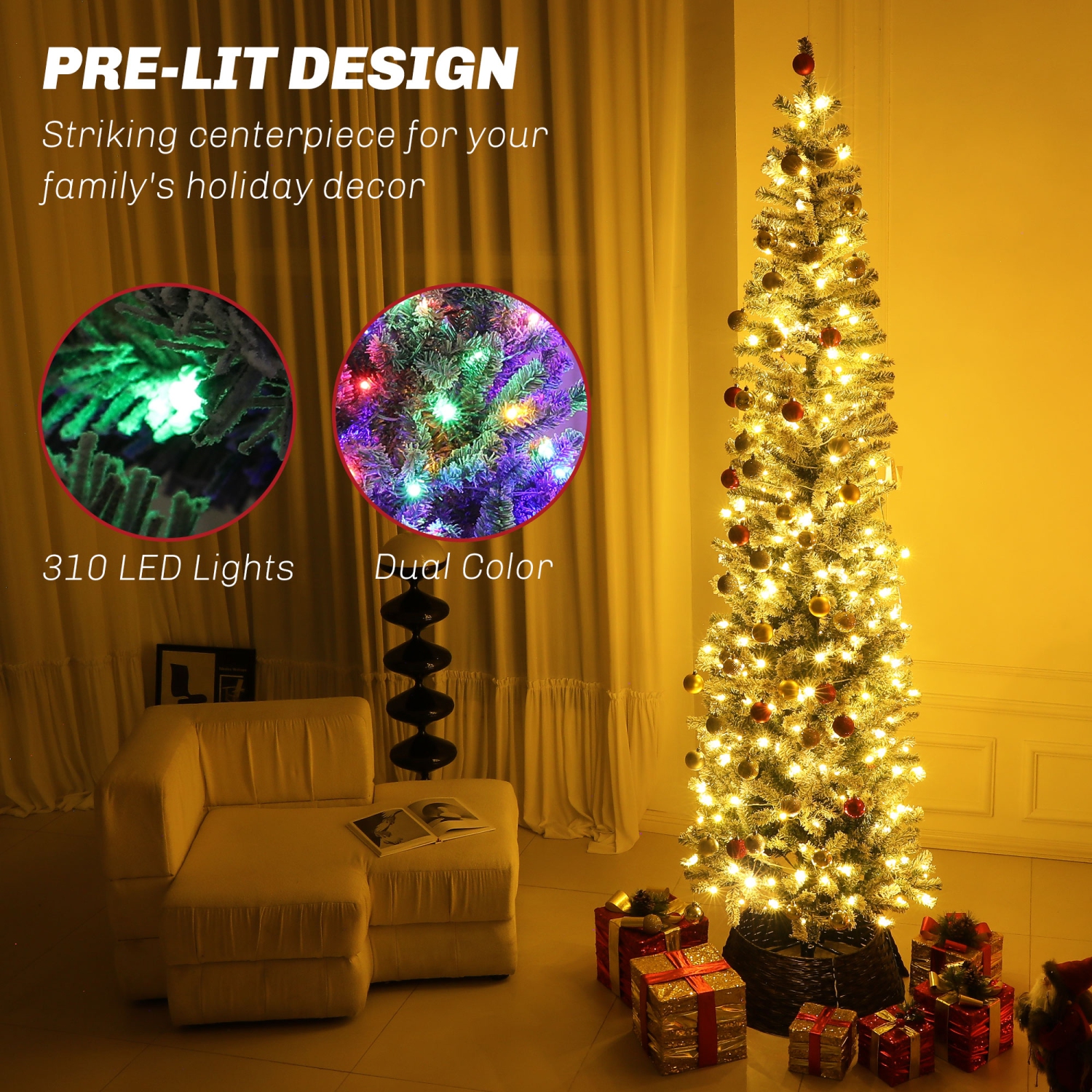 Arbre de Noël illuminé avec télécommande 9&nbsp;pi de HOMCOM, luminosité réglable, arbre de Noël artificiel avec 310 DEL à deux couleurs, 895