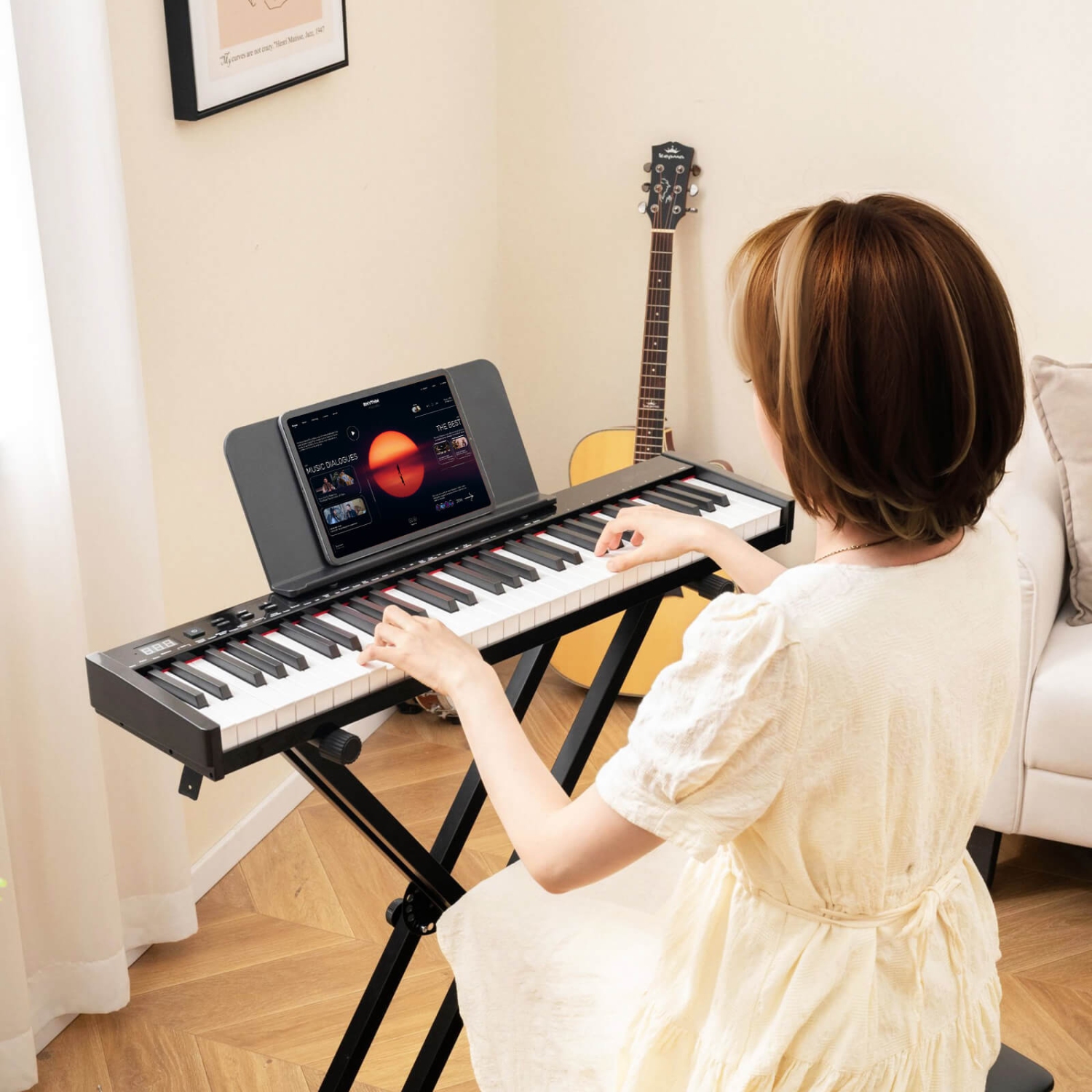 Costway 61-Key Electric Piano Keyboard for Beginners with Adjustable Stand & Stool