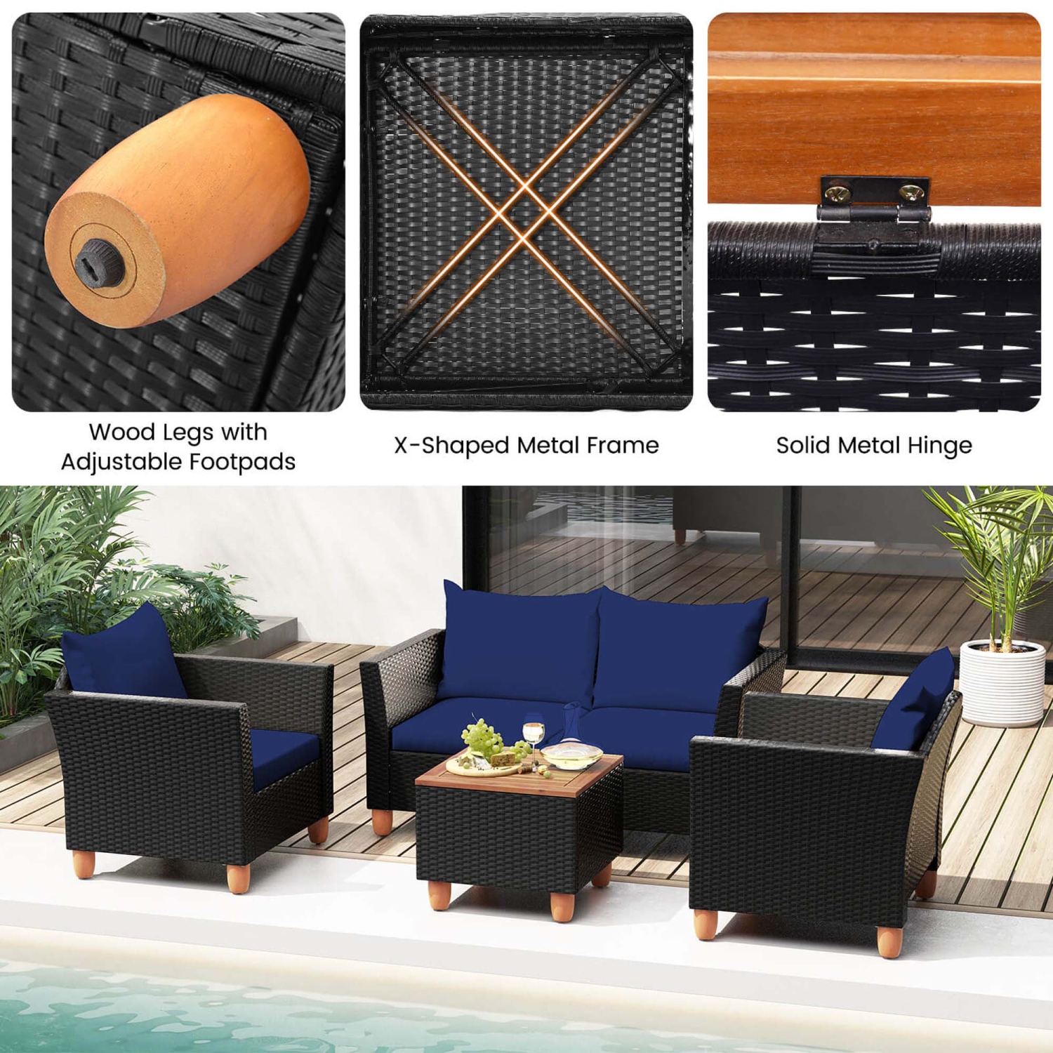 Costway 8 PCS Wicker Patio Furniture Set with Removable Cushions Storage Coffee Table