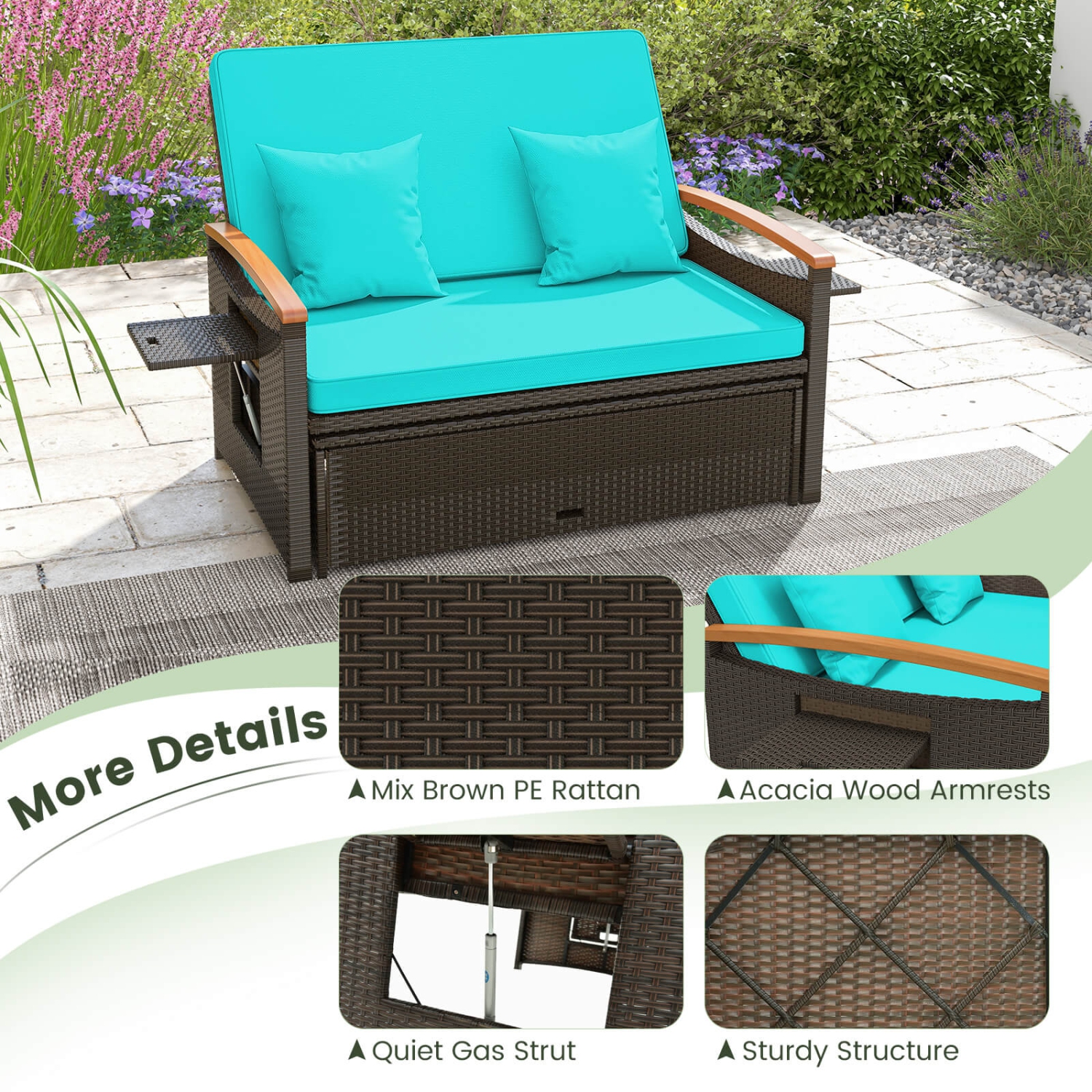 Ensemble de patio en rotin avec causeuse rembourrée et pouf de rangement de Costway pour porche