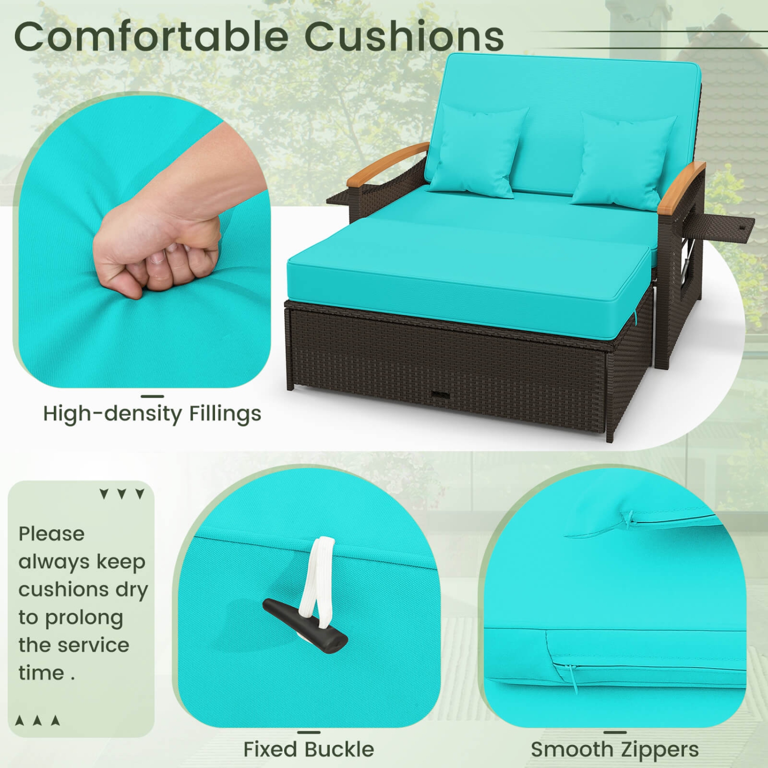 Ensemble de patio en rotin avec causeuse rembourrée et pouf de rangement de Costway pour porche