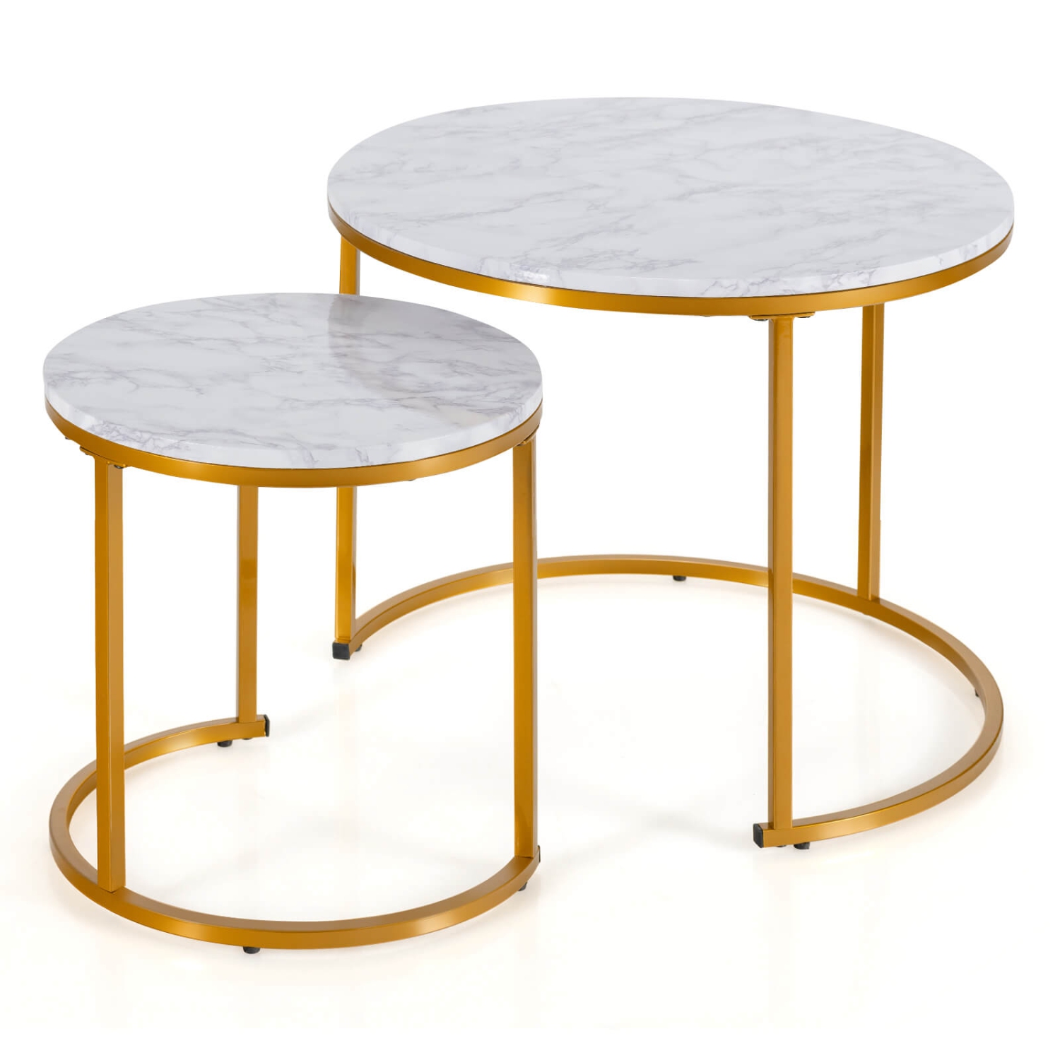 Costway Nesting Coffee Table Set of 2 for Balcony Living Room Modern Round Side Tables