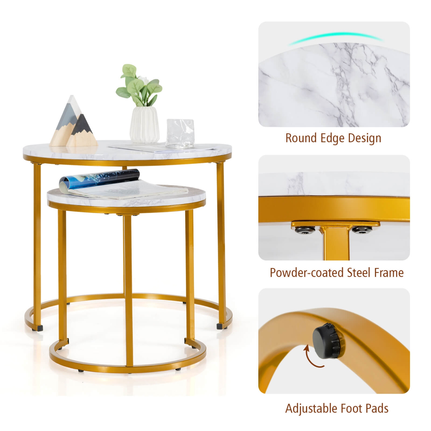 Costway Nesting Coffee Table Set of 2 for Balcony Living Room Modern Round Side Tables