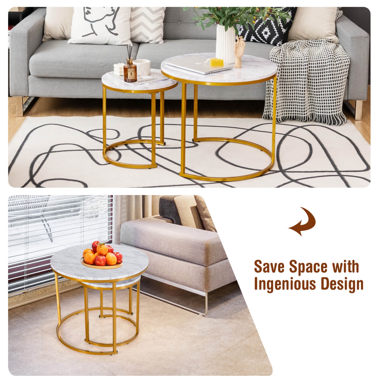 Costway Nesting Coffee Table Set of 2 for Balcony Living Room Modern Round Side Tables