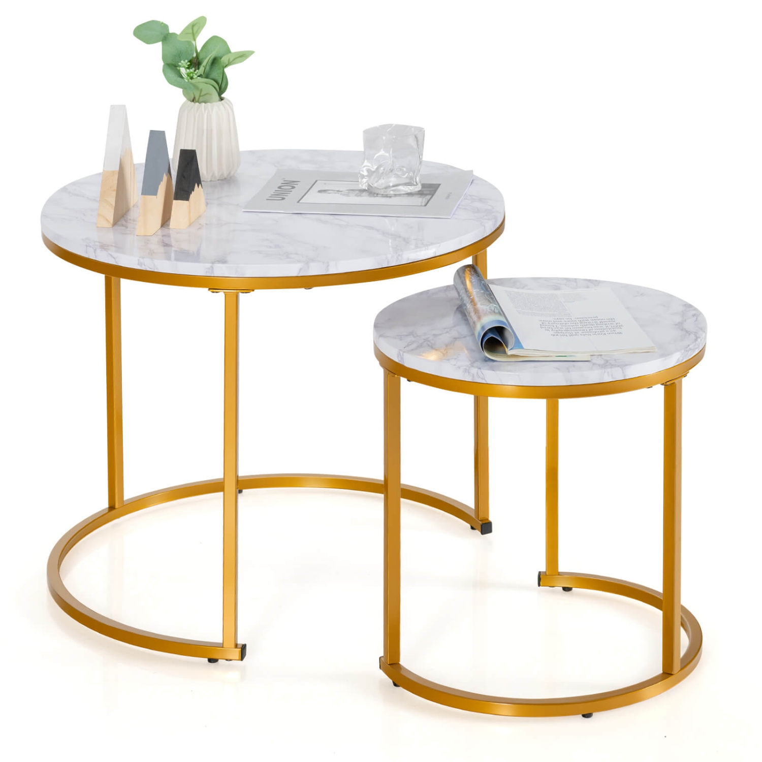 Costway Nesting Coffee Table Set of 2 for Balcony Living Room Modern Round Side Tables