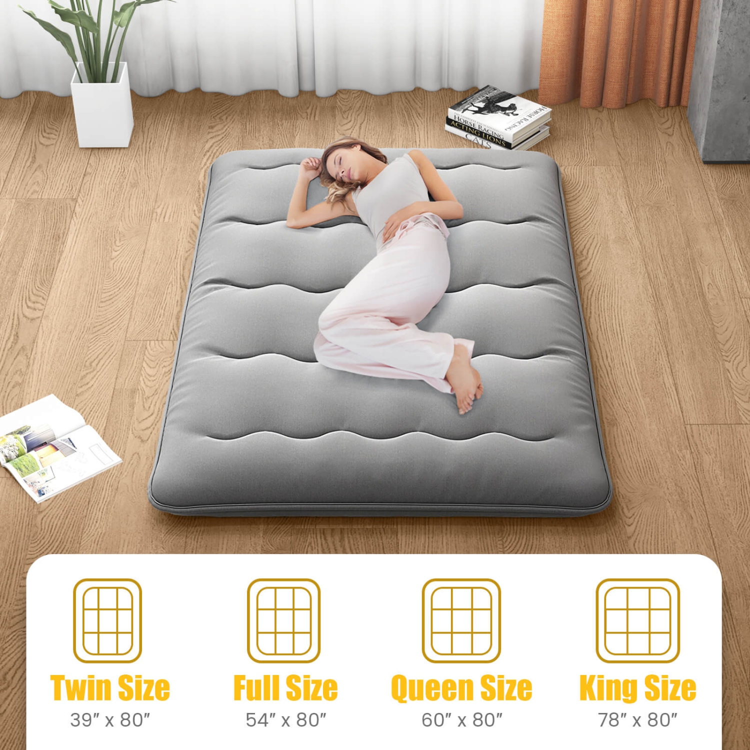 Costway Full Futon Mattress Japanese Floor Pad Washable Cover Carry Bag Gray