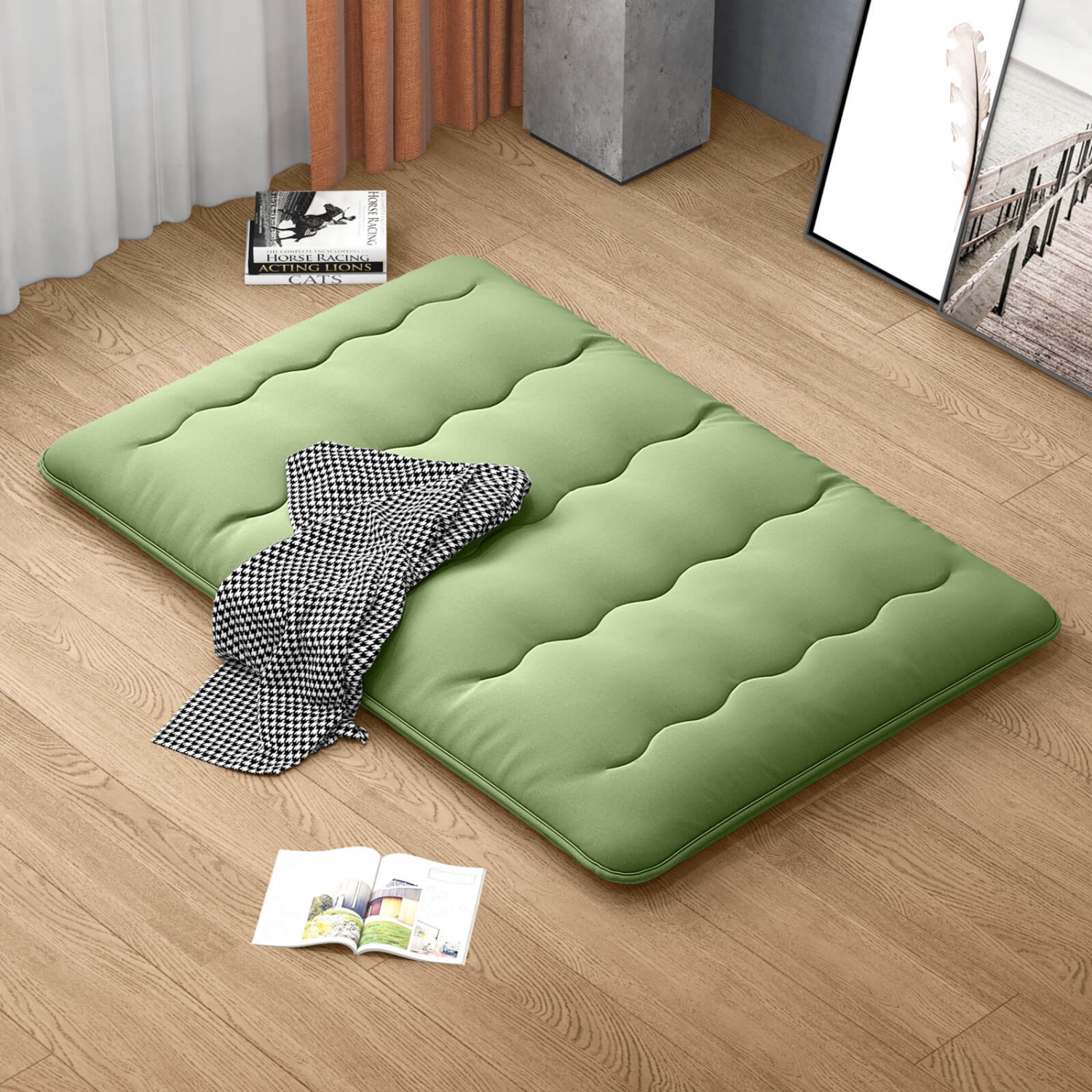 Costway Full Futon Mattress Japanese Floor Pad Washable Cover Carry Bag Green