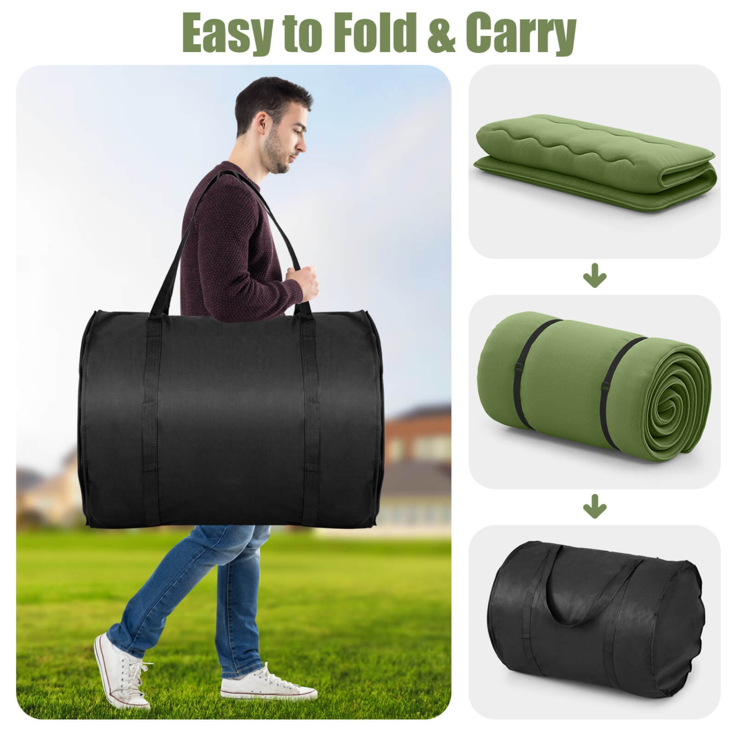 Costway Full Futon Mattress Japanese Floor Pad Washable Cover Carry Bag Green