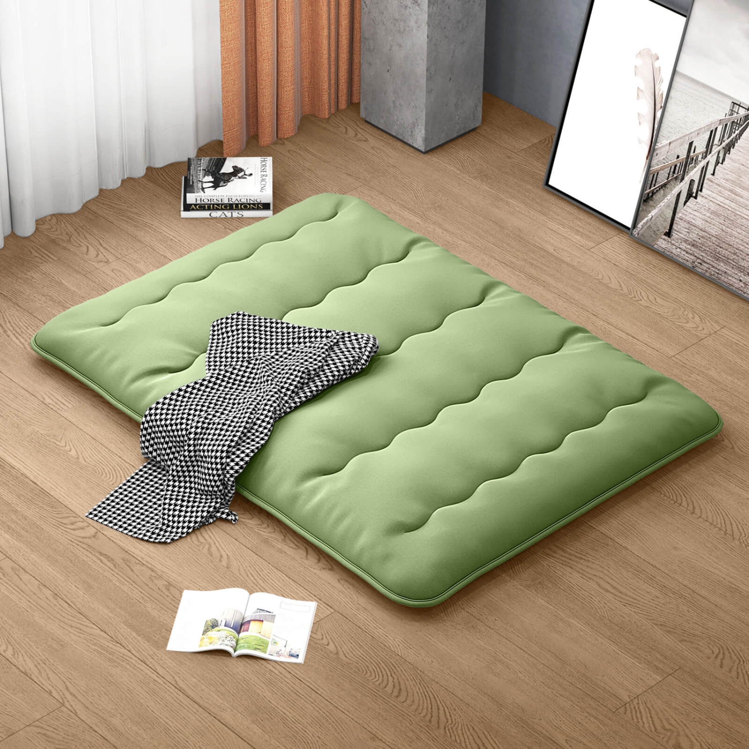 Costway Queen Futon Mattress Japanese Floor Pad Washable Cover Carry Bag Green