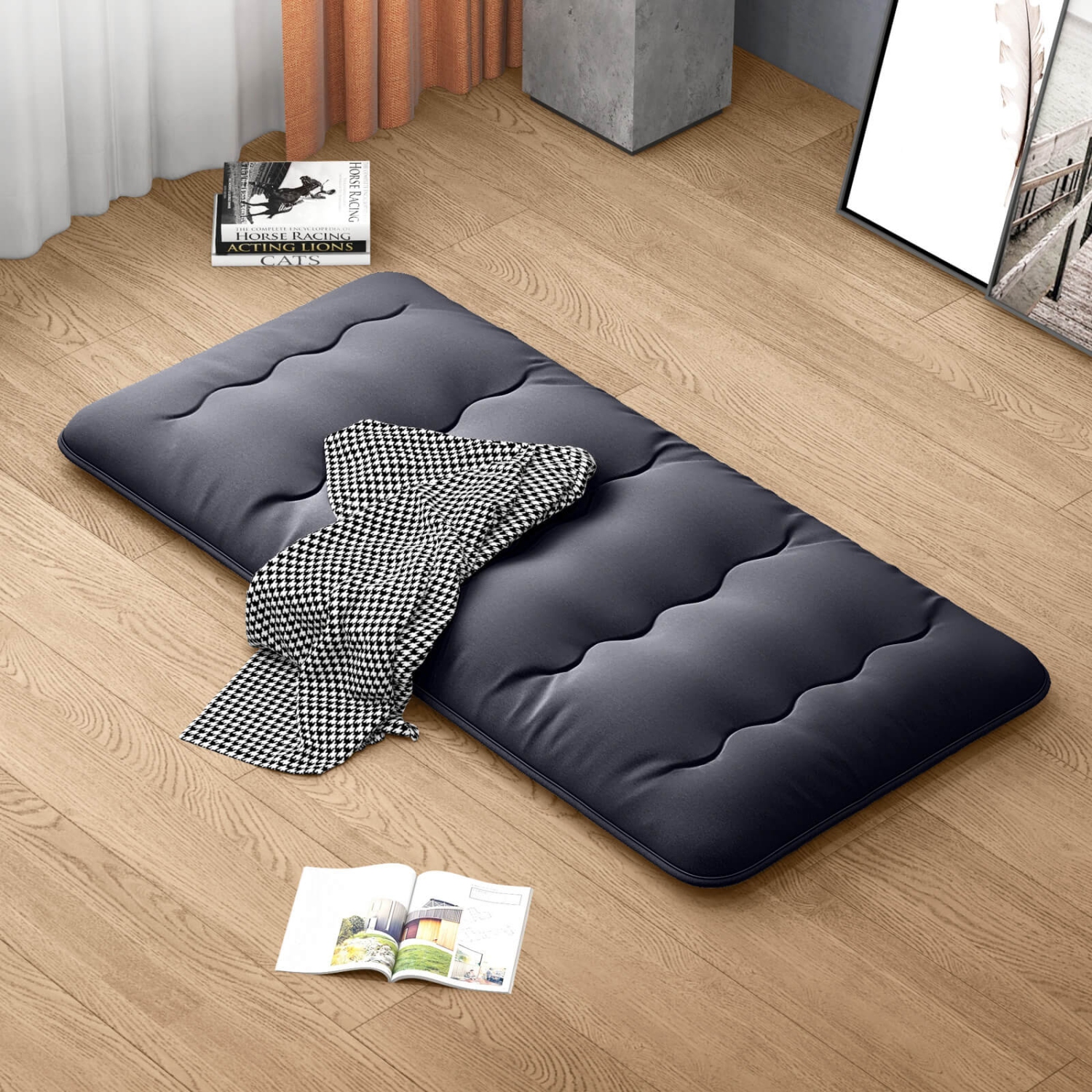 Matelas de futon japonais de Costway pour lit simple/grand lit Housse lavable Sac de transport noir