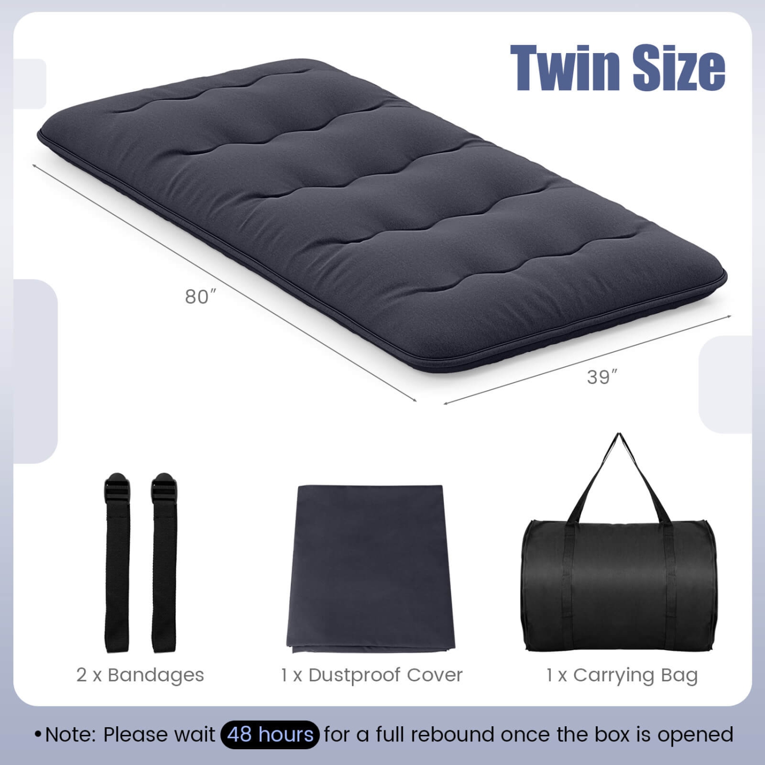 Matelas de futon japonais de Costway pour lit simple/grand lit Housse lavable Sac de transport noir
