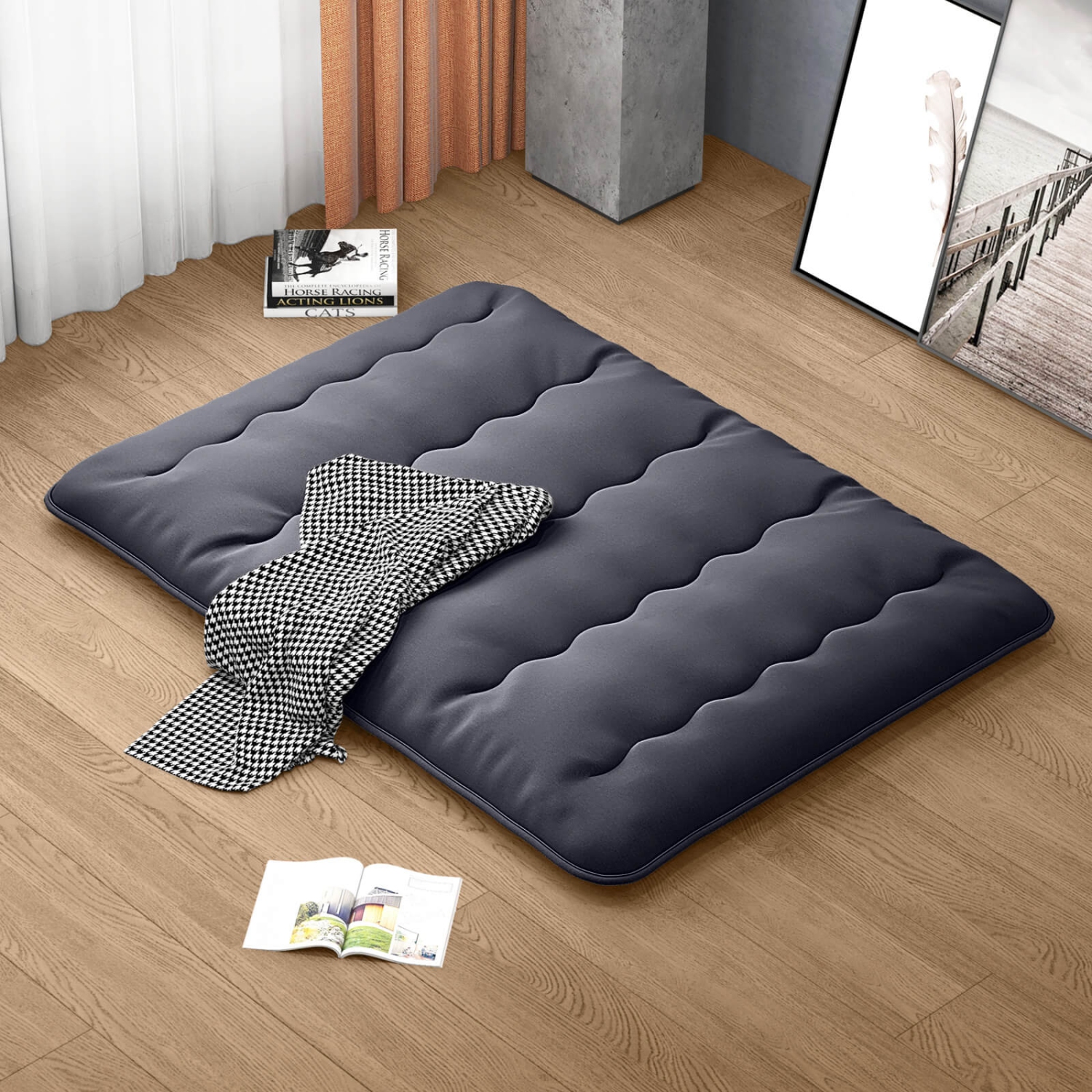 Costway Twin/Queen Futon Mattress Japanese Floor Sleeping Pad Washable Cover Carry Bag Black