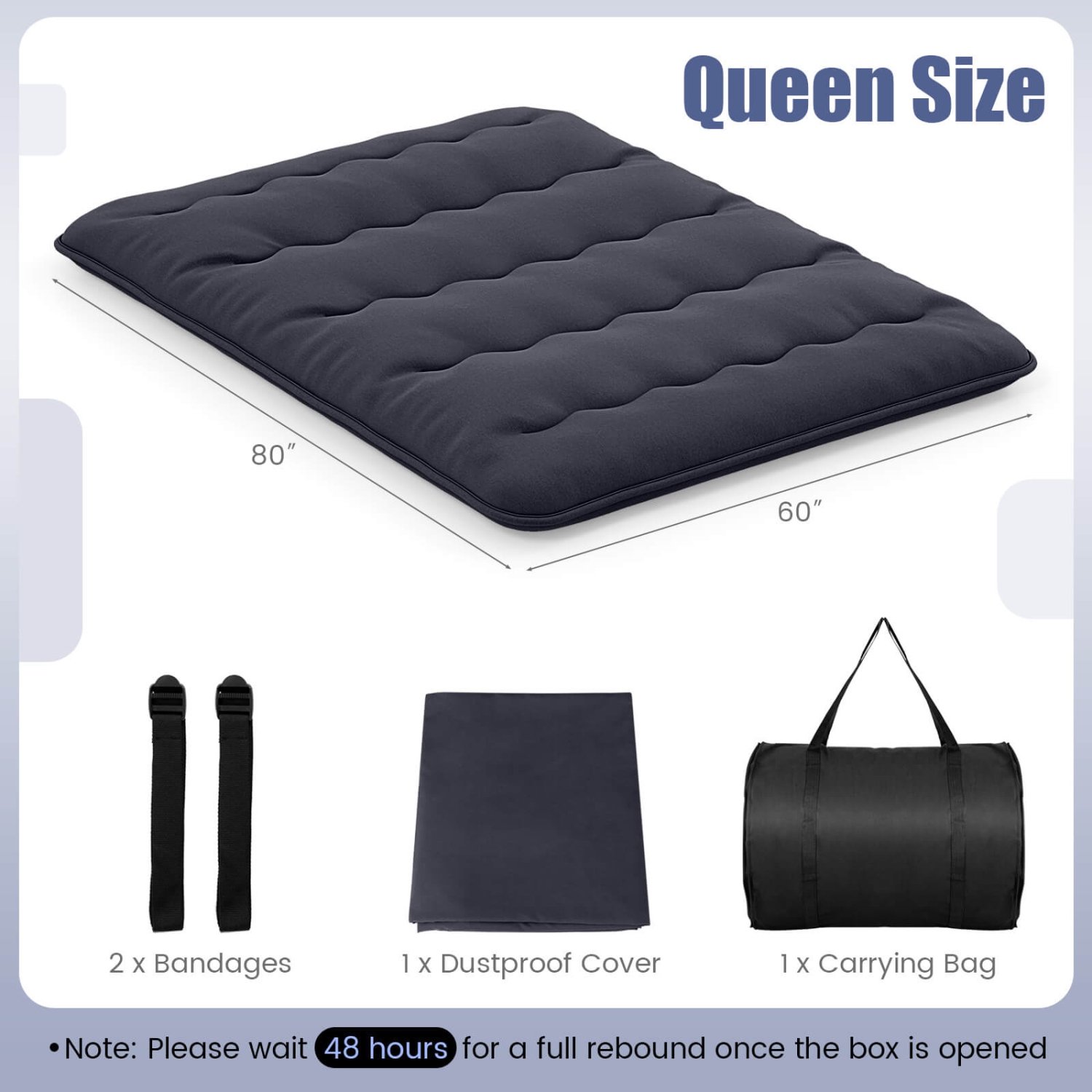 Costway Twin/Queen Futon Mattress Japanese Floor Sleeping Pad Washable Cover Carry Bag Black