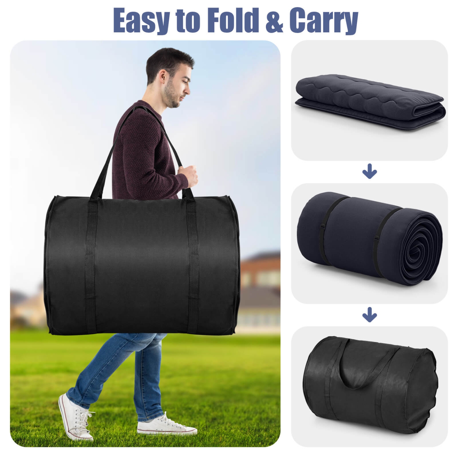 Costway Twin/Queen Futon Mattress Japanese Floor Sleeping Pad Washable Cover Carry Bag Black