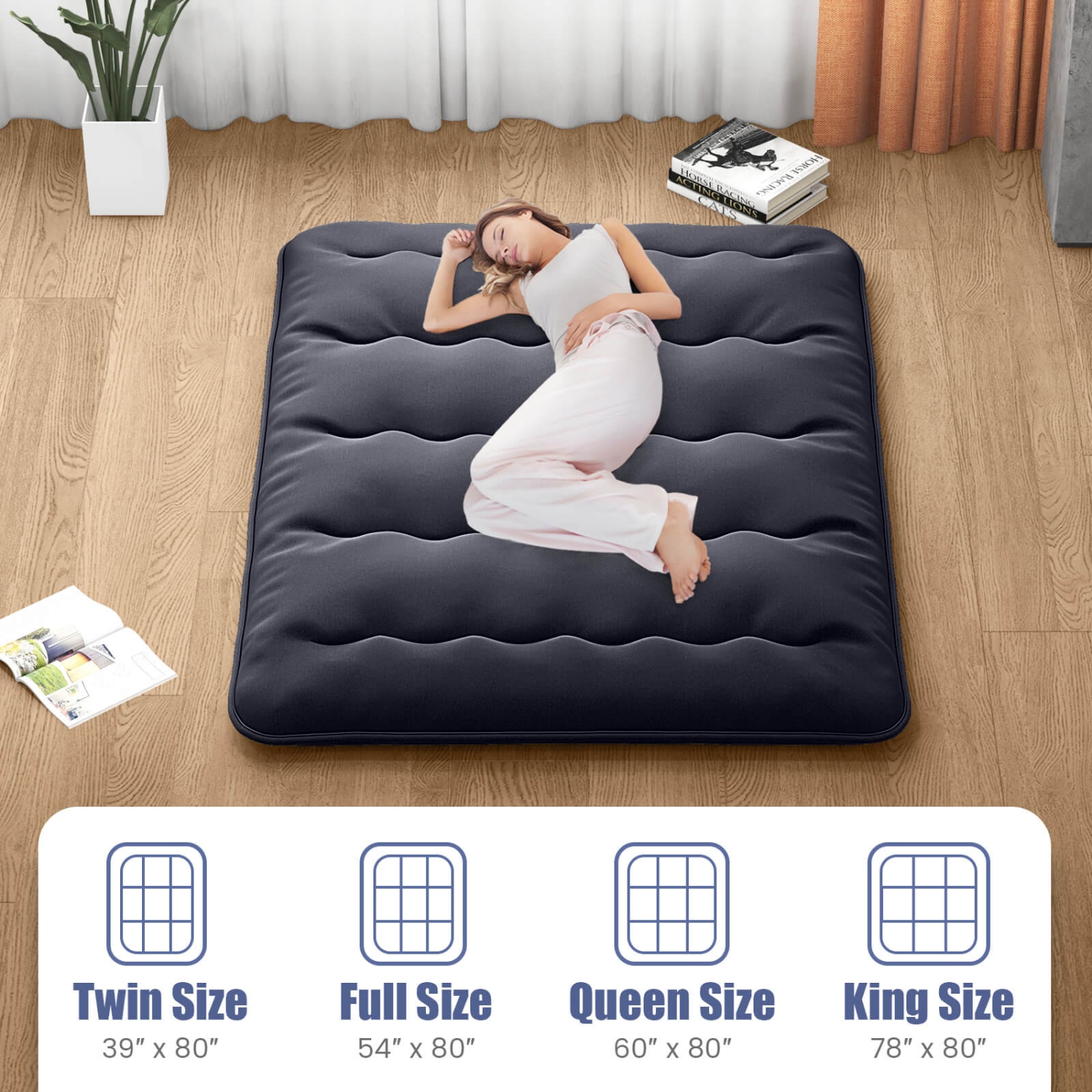 Costway Twin/Queen Futon Mattress Japanese Floor Sleeping Pad Washable Cover Carry Bag Black
