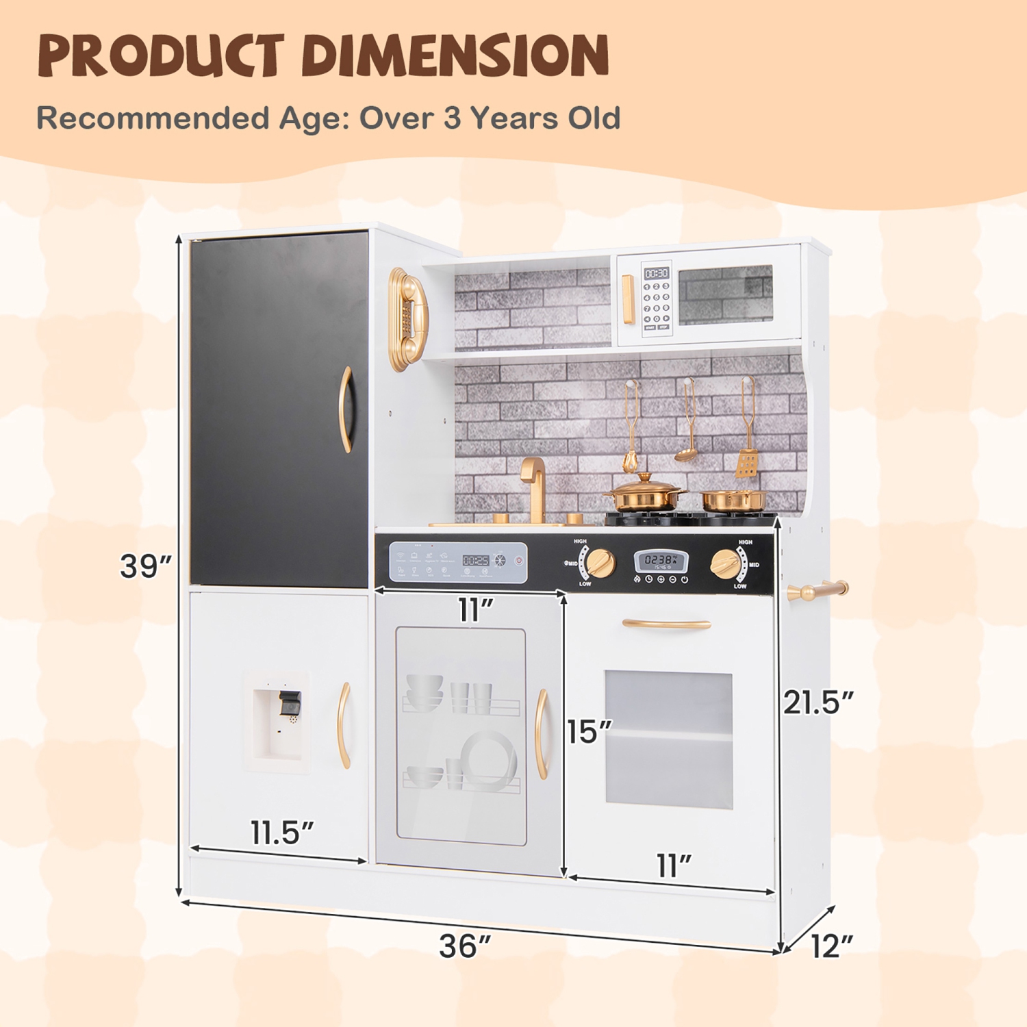 Gymax Play Kitchen Toy Set w/ Chalkboard Oven Sink Curtain Microwave Water Dispenser