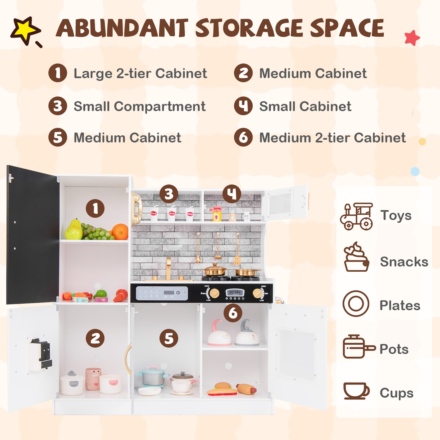 Gymax Play Kitchen Toy Set w/ Chalkboard Oven Sink Curtain Microwave Water Dispenser