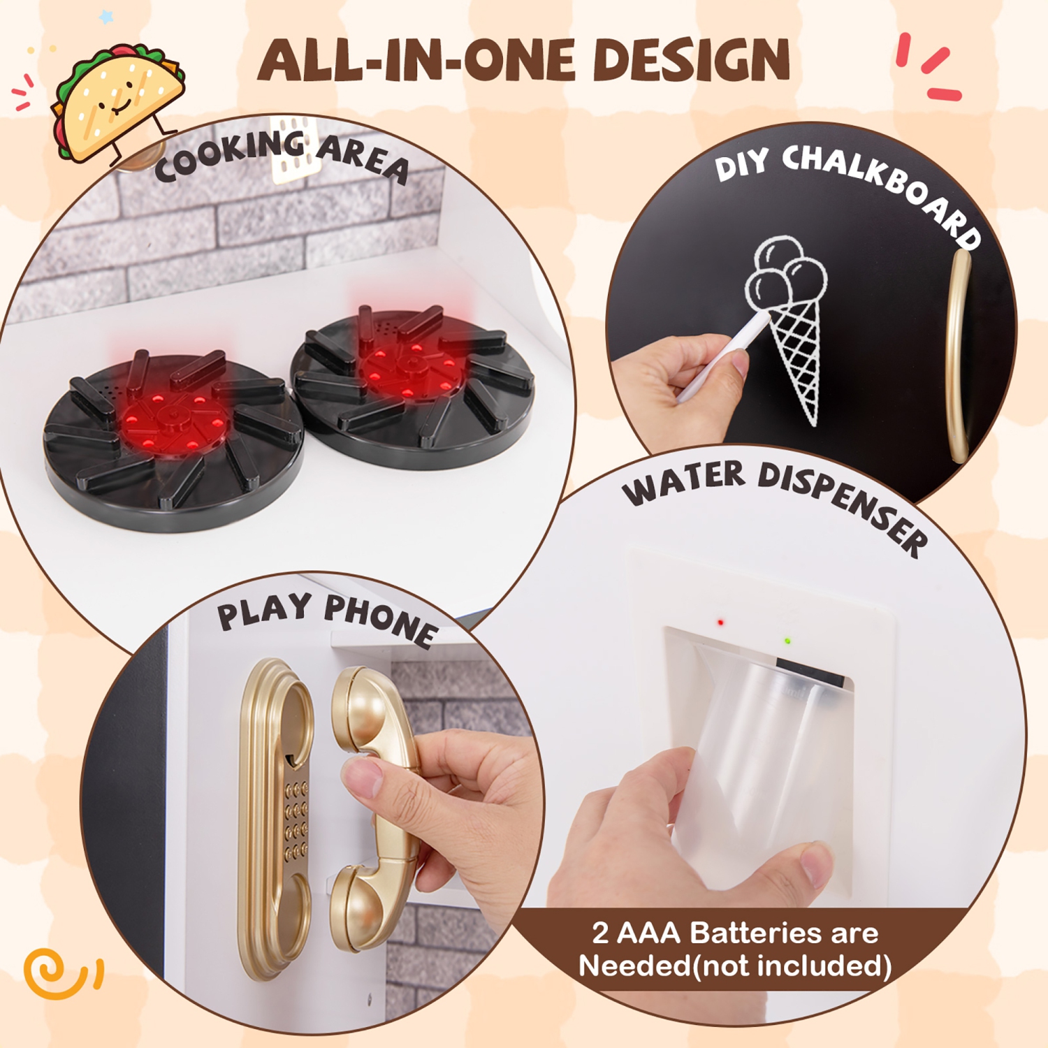 Gymax Play Kitchen Toy Set w/ Chalkboard Oven Sink Curtain Microwave Water Dispenser