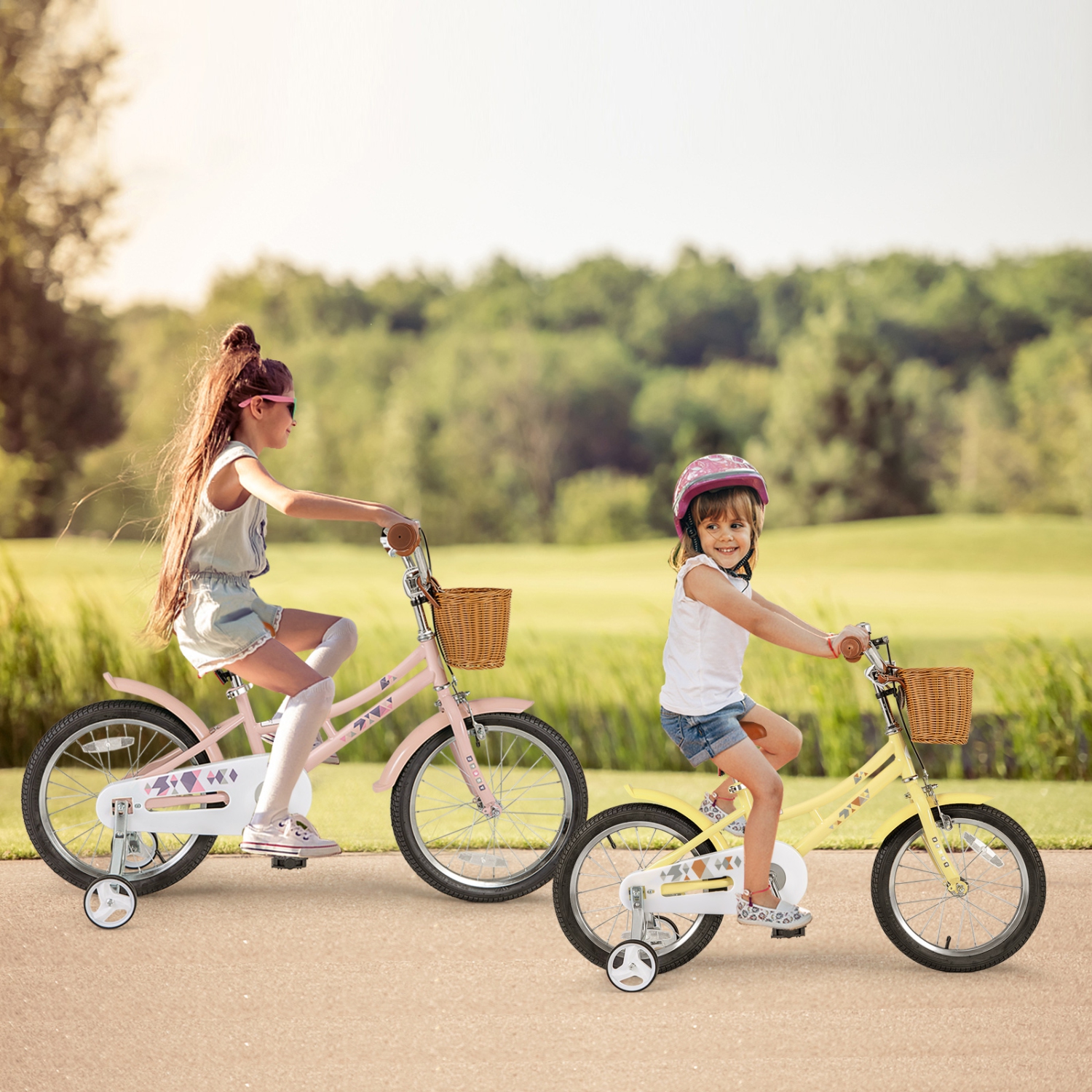 Gymax 16'' Kids Bike w/ Height Adjustable Handlebar Seat Basket Bell Training Wheels