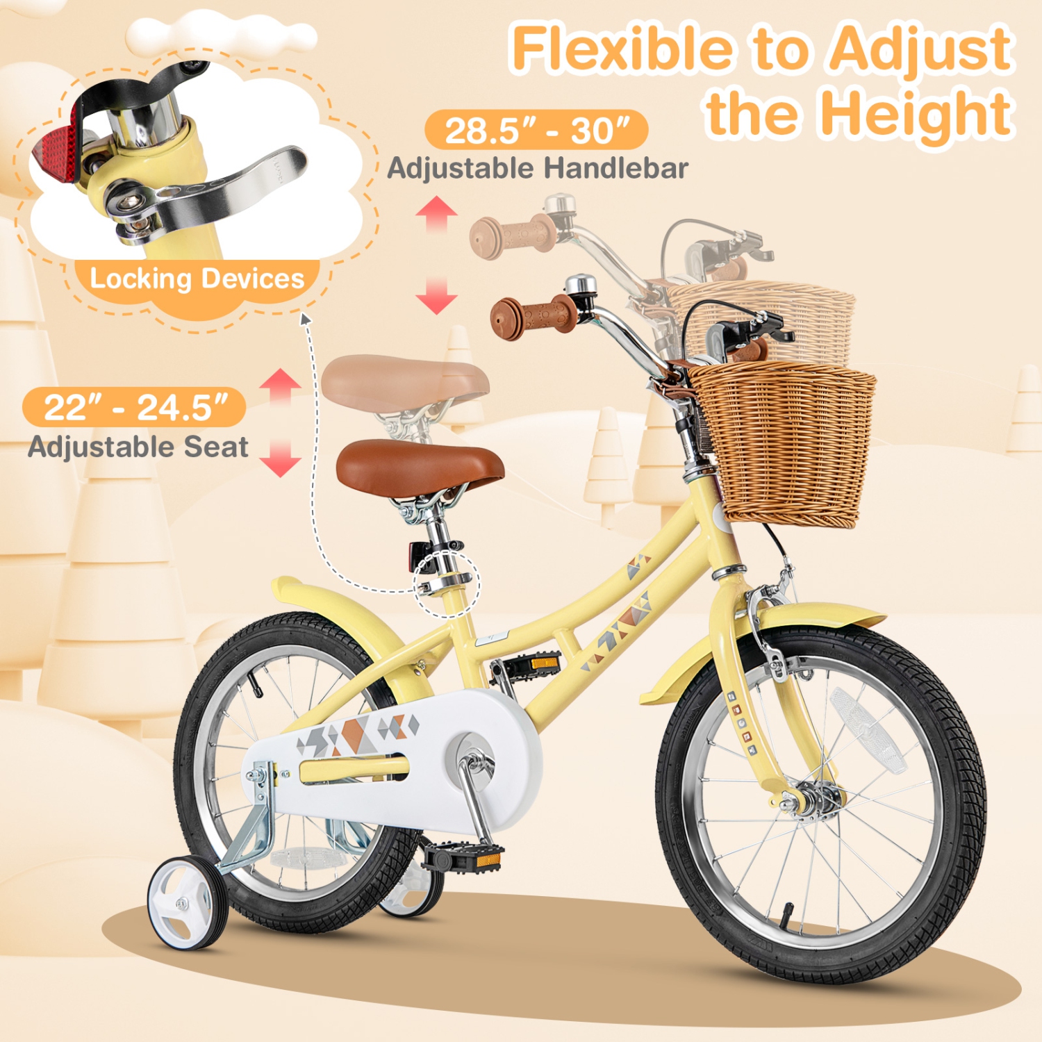 Gymax 16'' Kids Bike w/ Height Adjustable Handlebar Seat Basket Bell Training Wheels