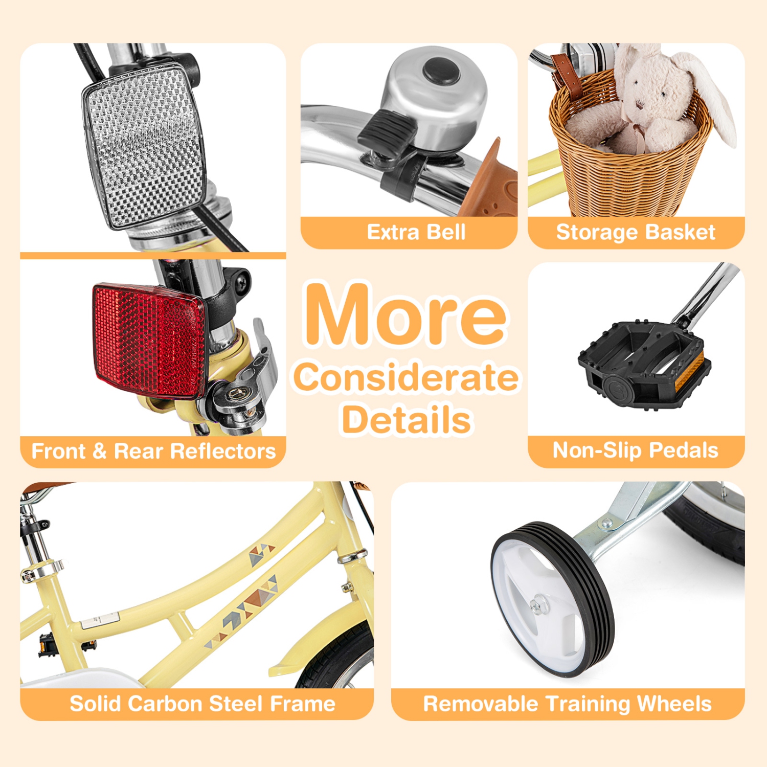 Gymax 16'' Kids Bike w/ Height Adjustable Handlebar Seat Basket Bell Training Wheels