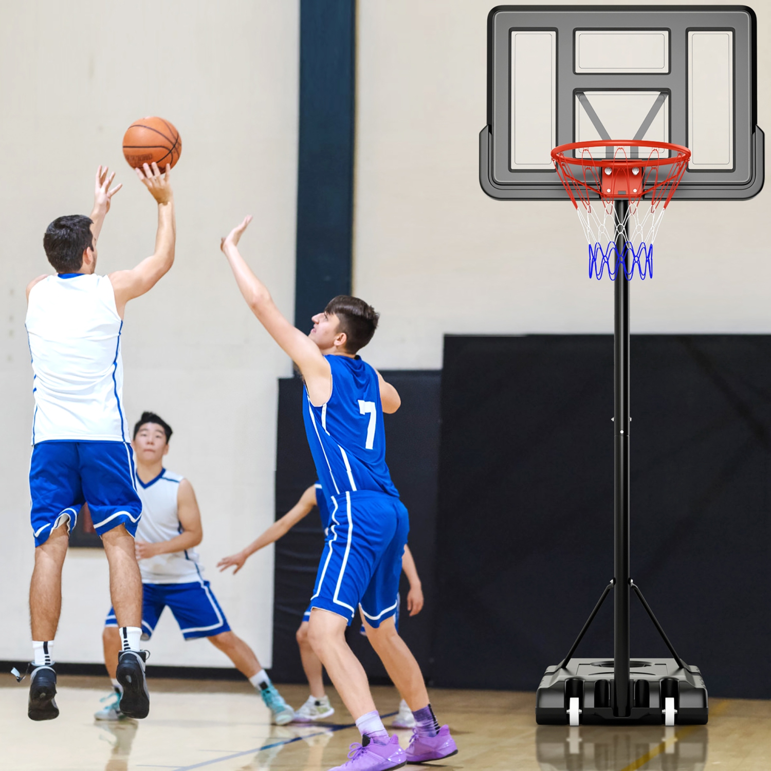 Gymax 4.4-10 FT Portable Basketball Hoop w/ 44'' Shatterproof Backboard Fillable Base