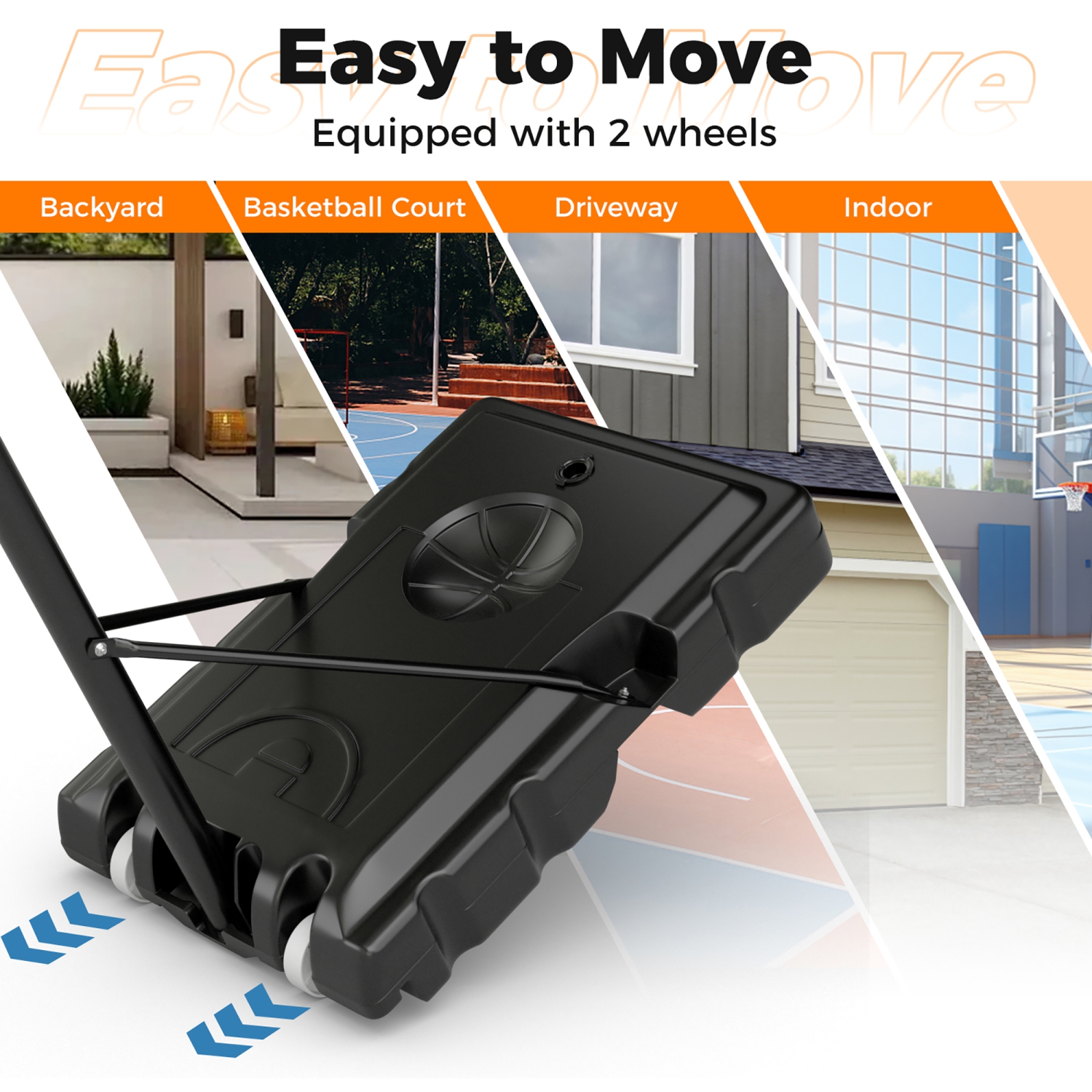 Gymax 4.4-10 FT Portable Basketball Hoop w/ 44'' Shatterproof Backboard Fillable Base