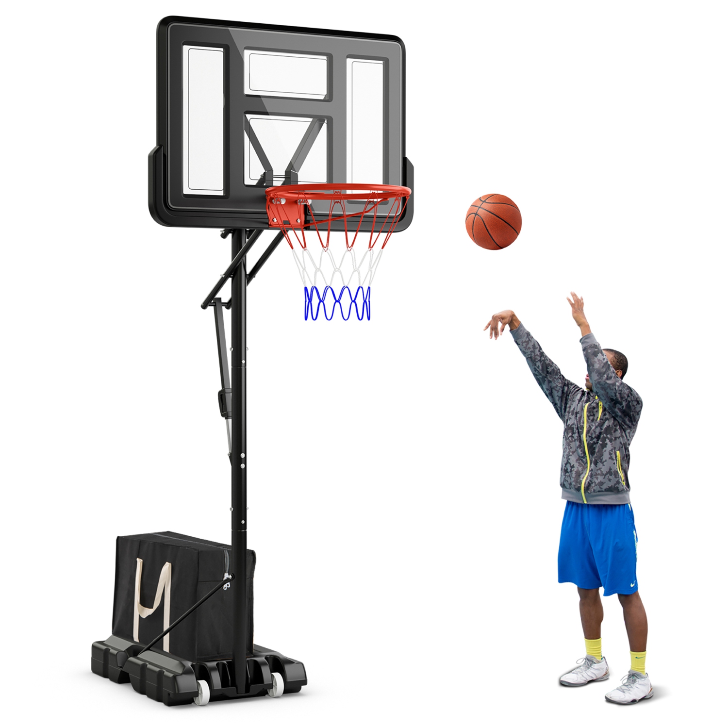 Gymax Portable Basketball Hoop System w/ Easy Height Adjustment from 7.9-10 FT