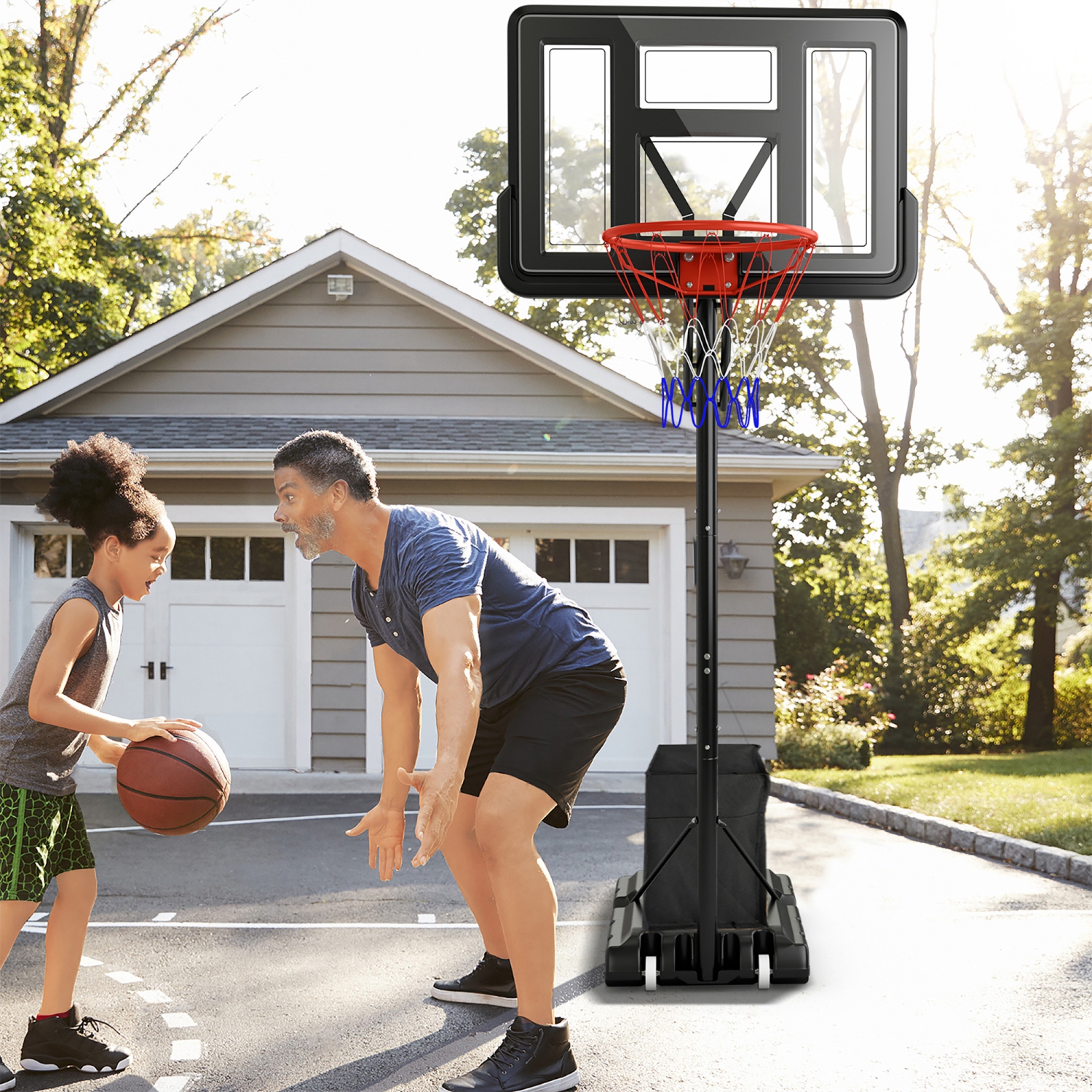 Gymax Portable Basketball Hoop System w/ Easy Height Adjustment from 7.9-10 FT
