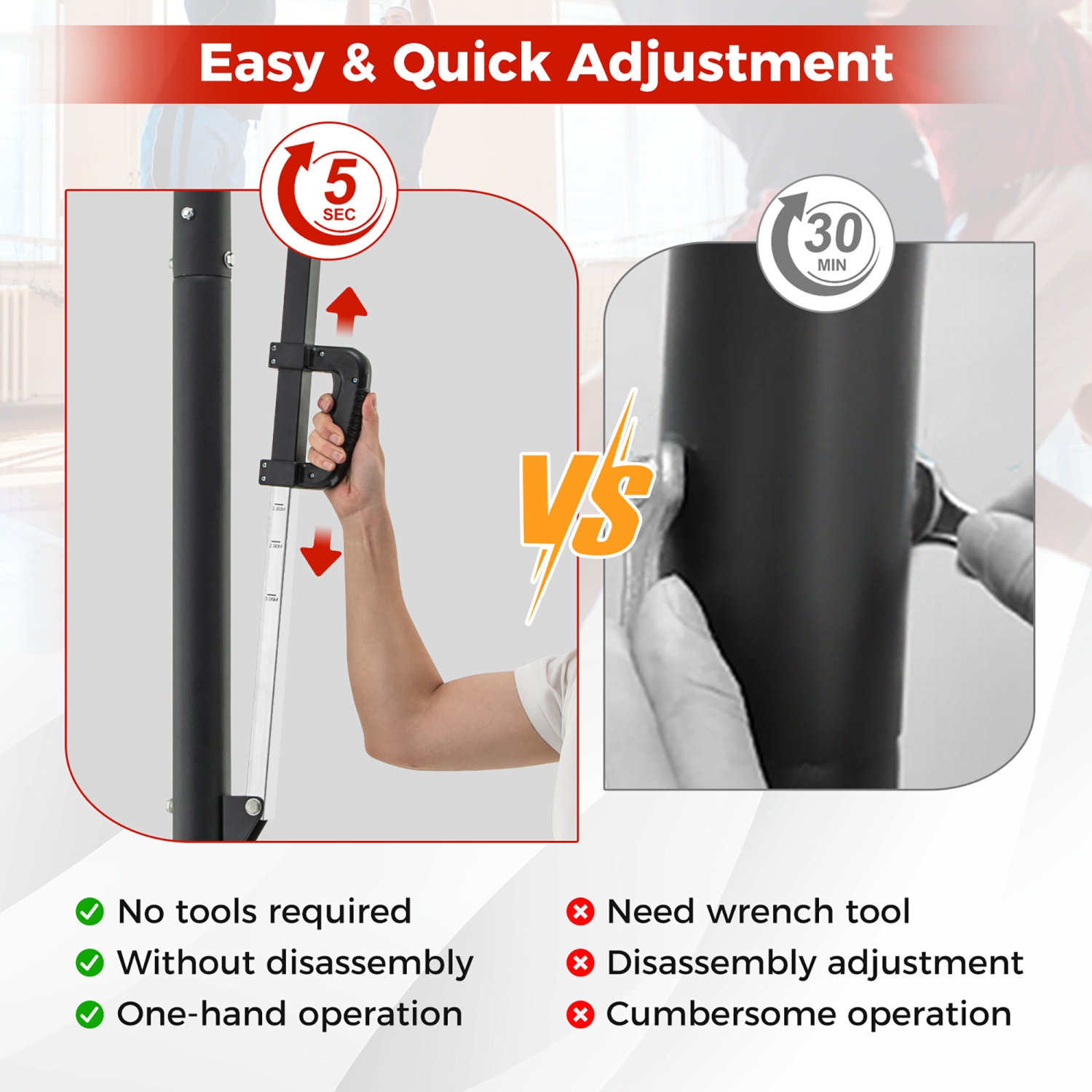 Gymax Portable Basketball Hoop System w/ Easy Height Adjustment from 7.9-10 FT