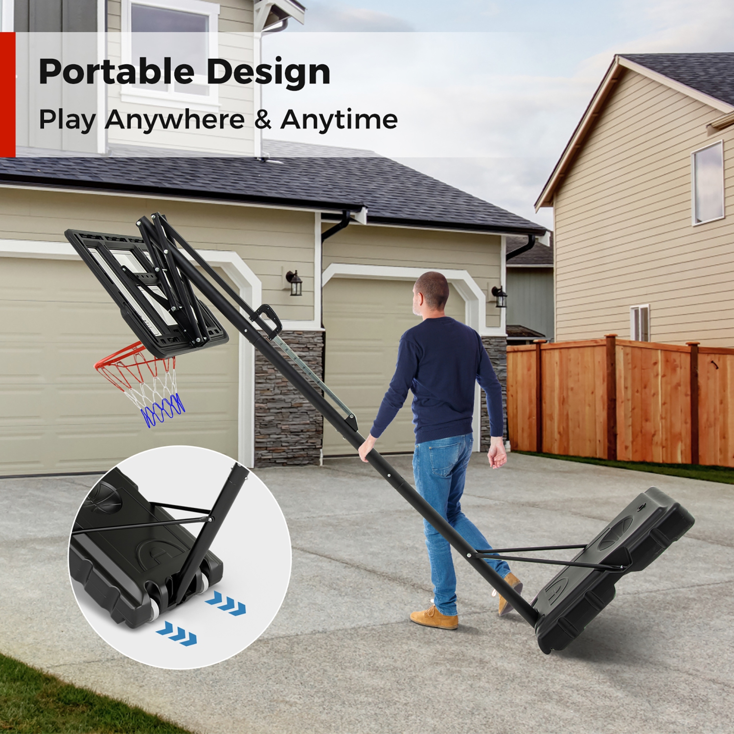 Gymax Portable Basketball Hoop System w/ Easy Height Adjustment from 7.9-10 FT