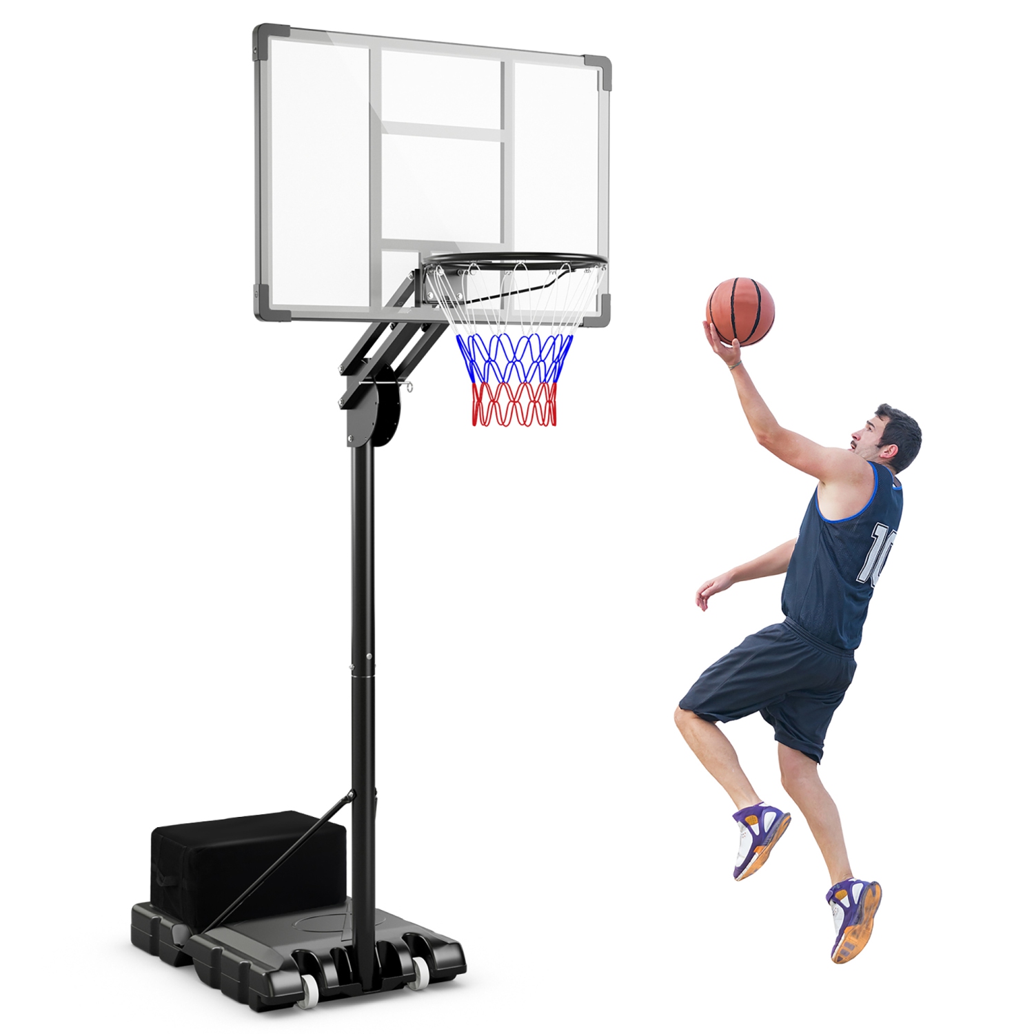 Gymax Portable Basketball Hoop System 4.9-10 FT Adjustable w/ Weight Bag Wheels Outdoor