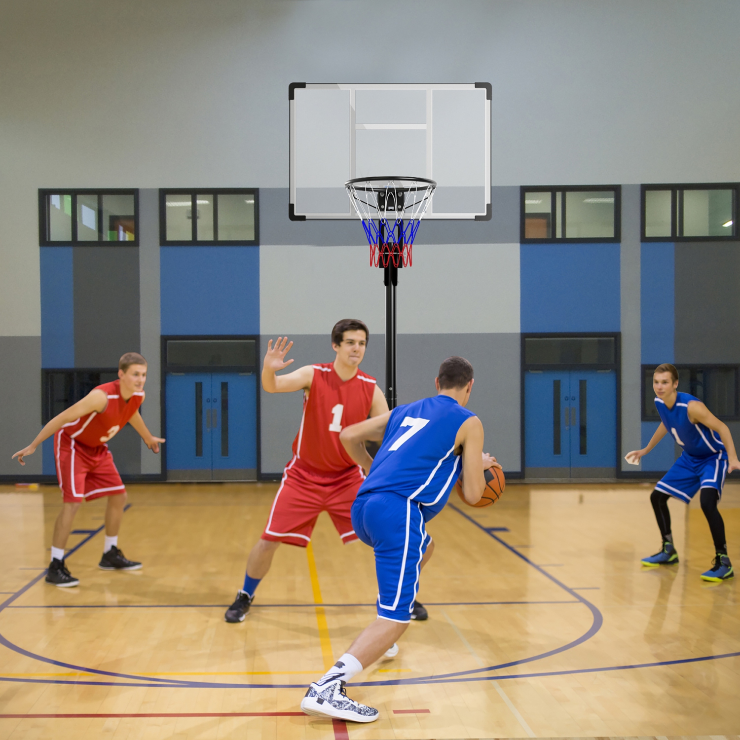 Gymax Portable Basketball Hoop System 4.9-10 FT Adjustable w/ Weight Bag Wheels Outdoor