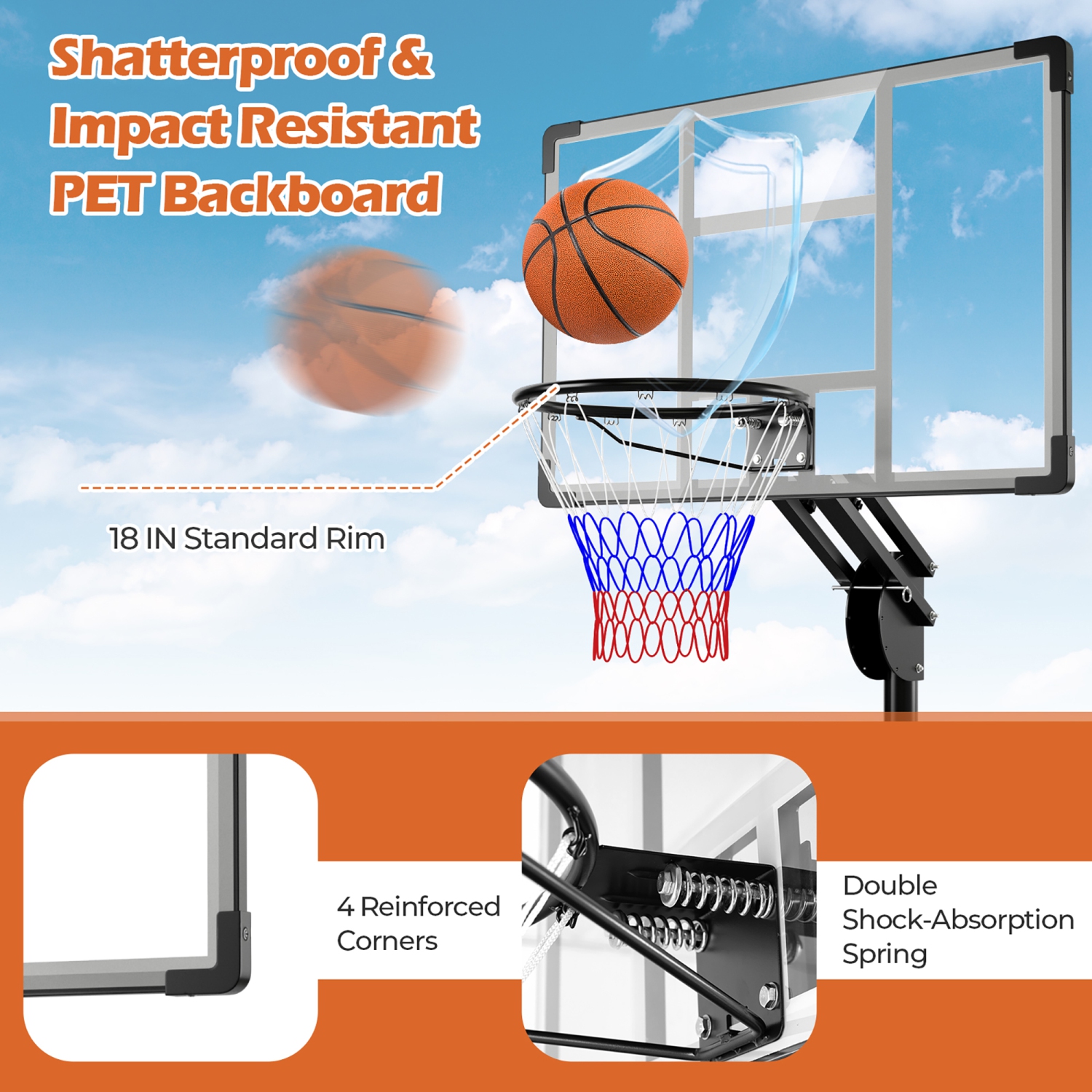 Gymax Portable Basketball Hoop System 4.9-10 FT Adjustable w/ Weight Bag Wheels Outdoor