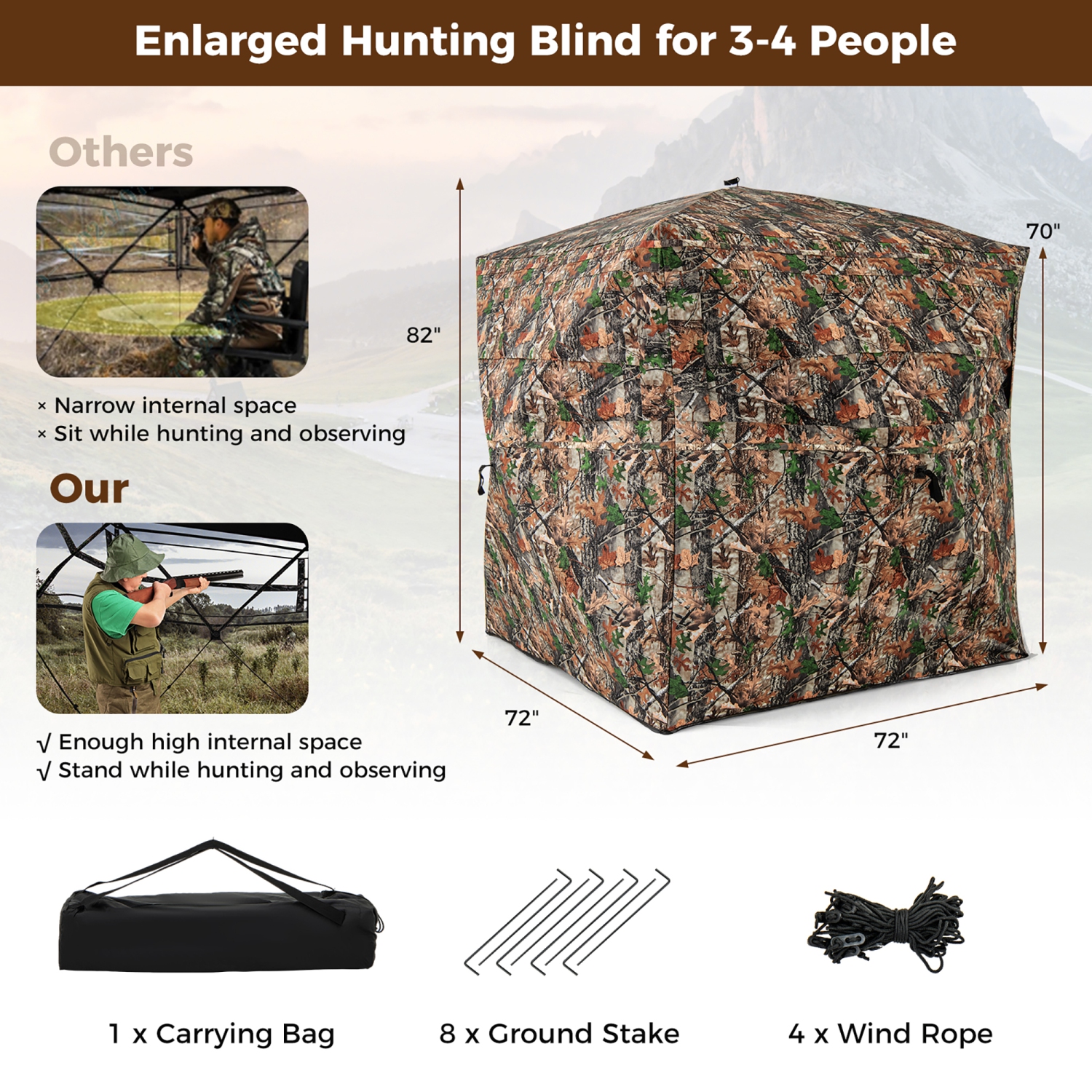 Gymax Camouflage Hunting Blind for 3-4 People w/270° Viewing Range Carrying Bag
