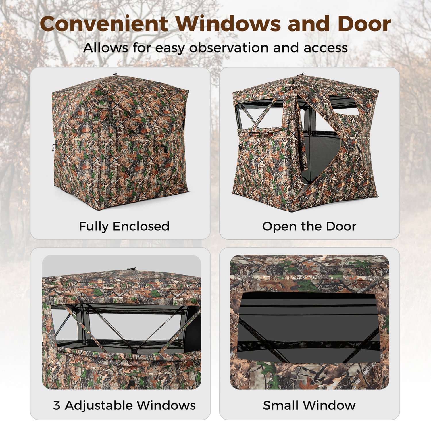 Gymax Camouflage Hunting Blind for 3-4 People w/270° Viewing Range Carrying Bag