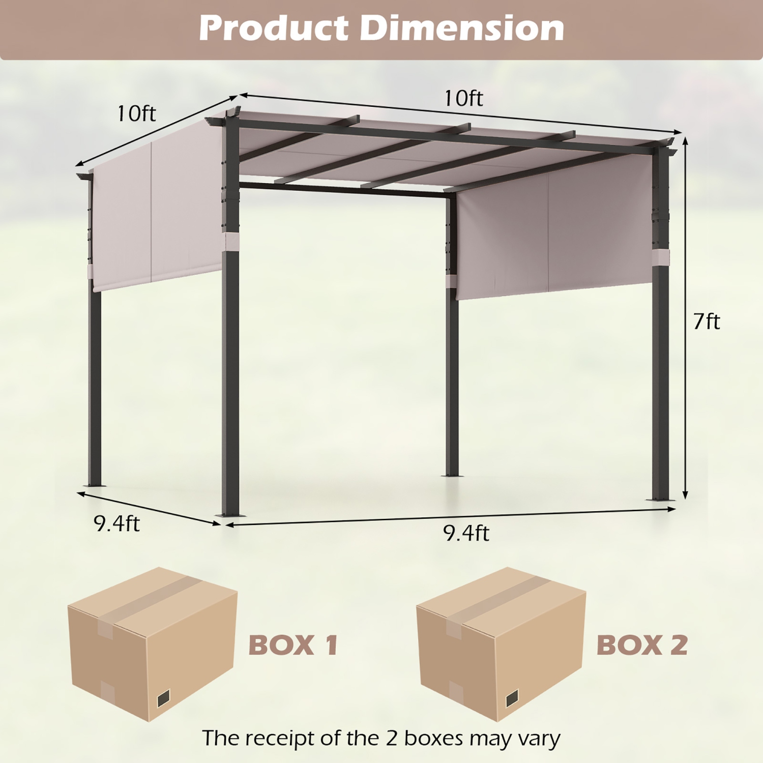 Gymax 10 x 10 ft Flat Top Pergola w/ Retractable Canopy Outdoor Grill Gazebo