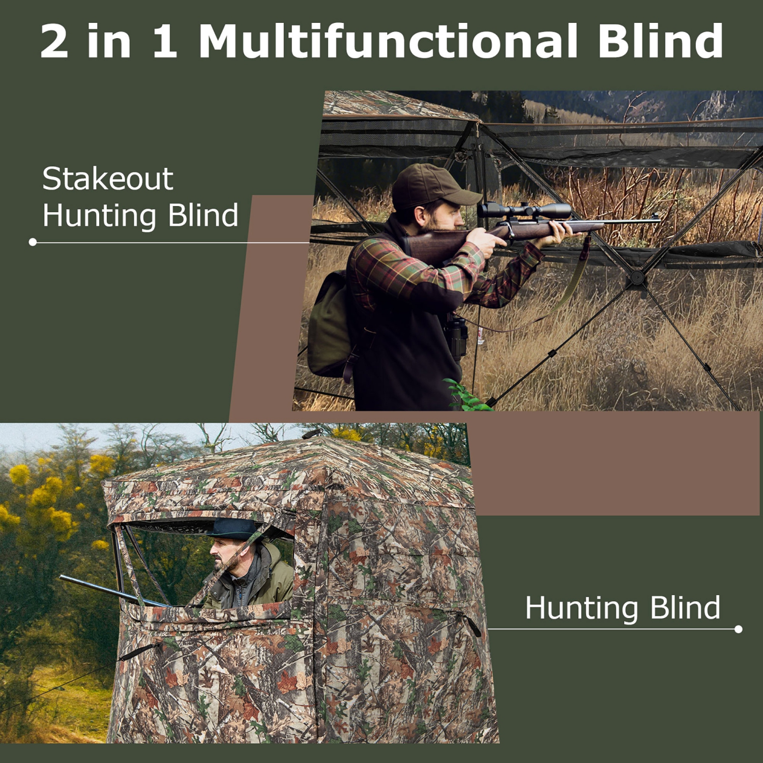 Gymax 360° One-Way See-Through Hunting Blind w/ Full-Open Door Portable Carry Bag