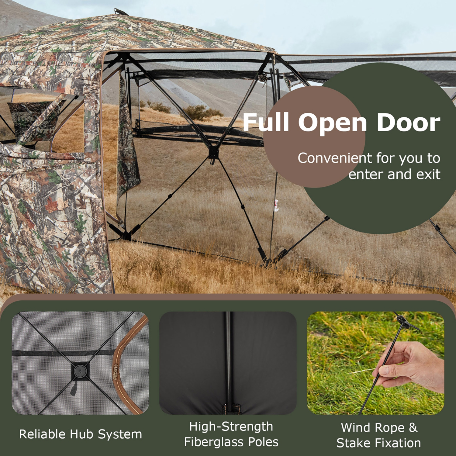 Gymax 360° One-Way See-Through Hunting Blind w/ Full-Open Door Portable Carry Bag