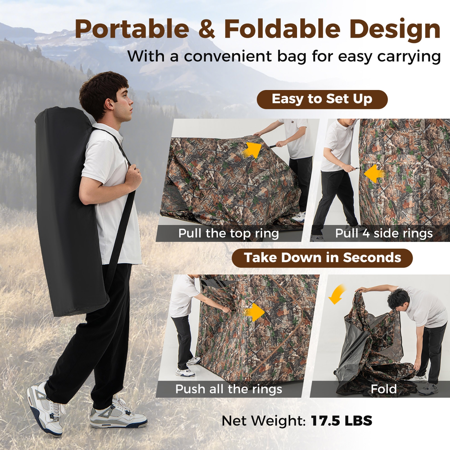 Gymax 3 in 1 Multifunctional Hunting Blind w/ Skylight Roof Cover Carrying Bag