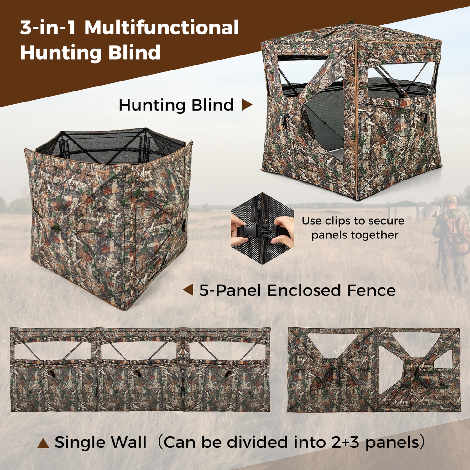 Gymax 3 in 1 Multifunctional Hunting Blind w/ Skylight Roof Cover Carrying Bag