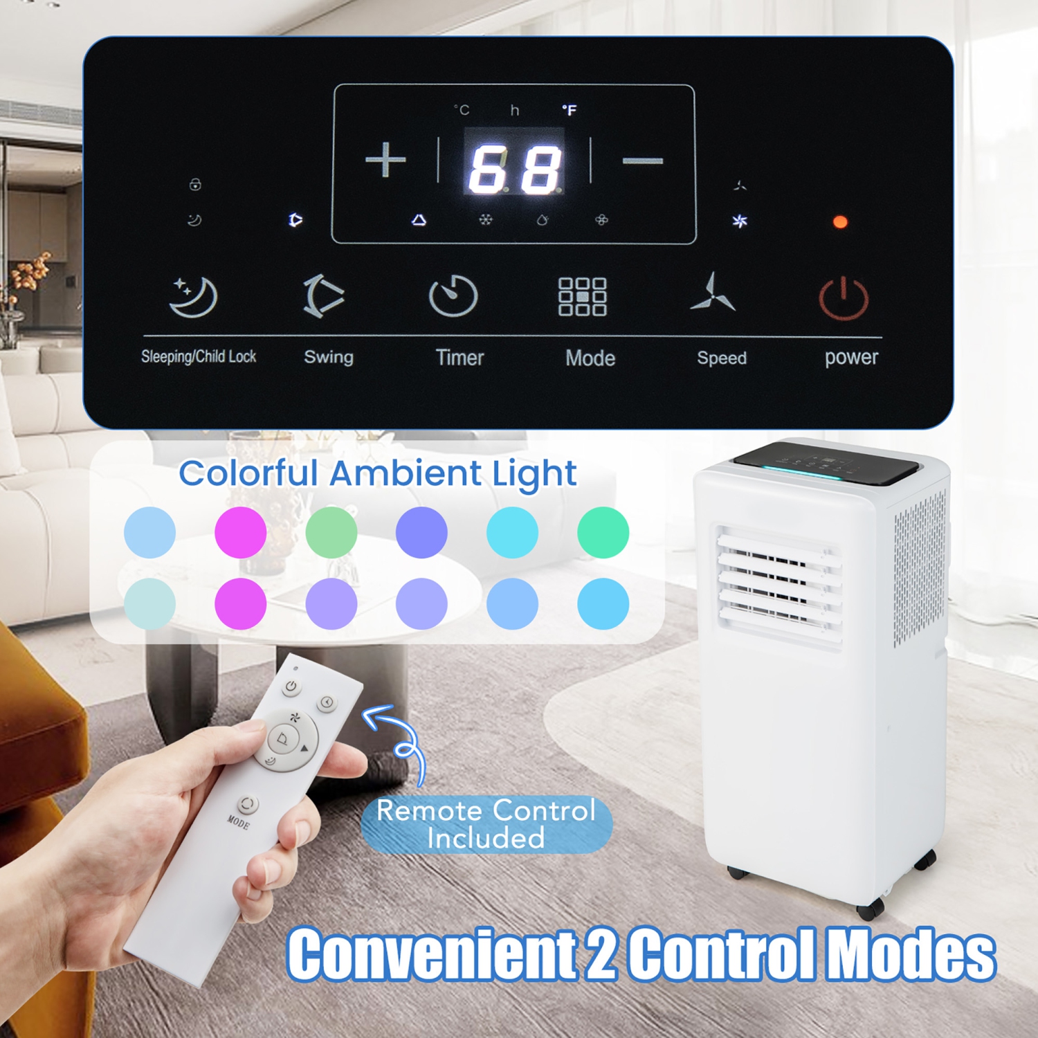 Gymax Portable Air Conditioner w/ Remote Control 3-in-1 Portable AC Unit w/ Fan & Dehumidifier