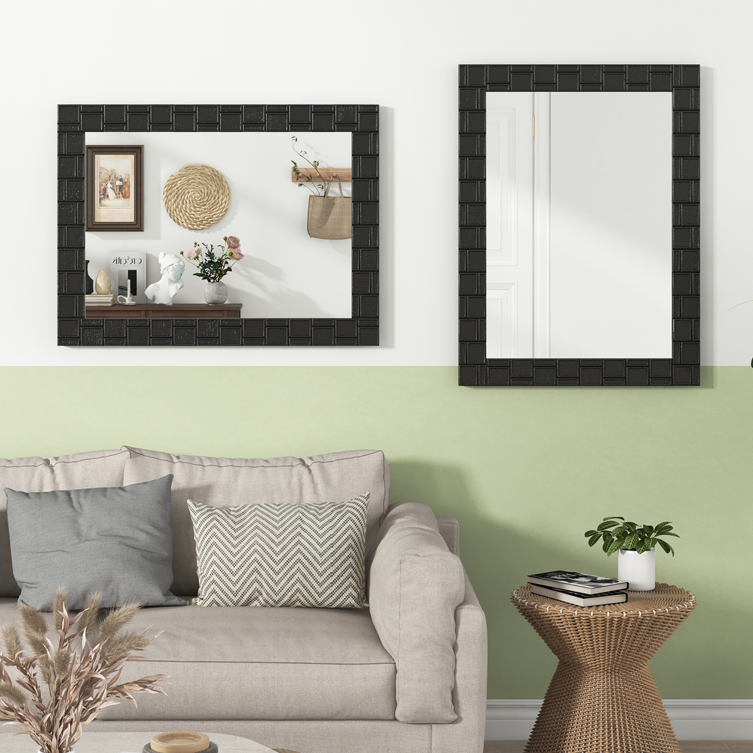 Gymax 32'' x 24''Wood Framed Wall Mirror w/Solid Wood Frame Vertical Horizontal Hanging