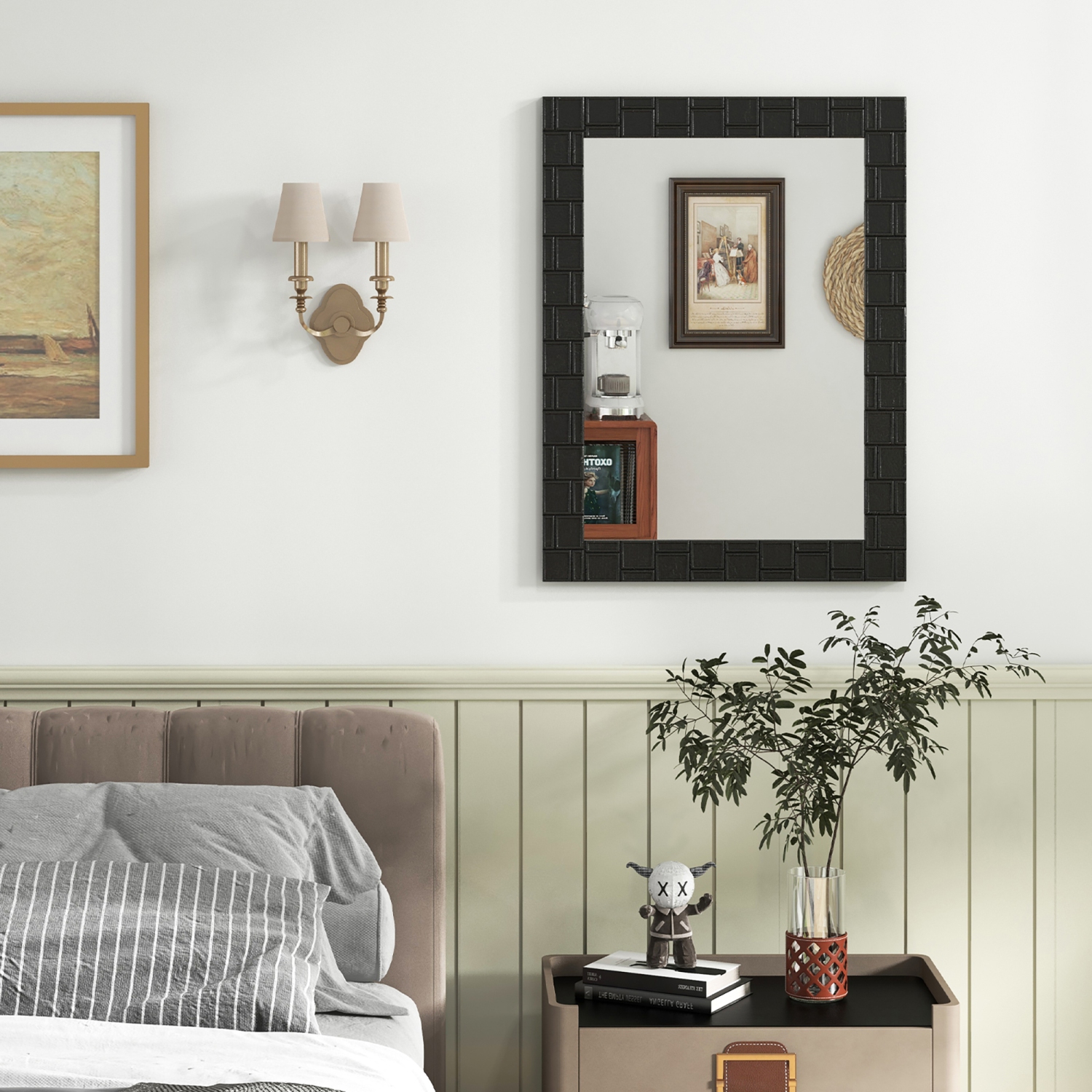 Gymax 32'' x 24''Wood Framed Wall Mirror w/Solid Wood Frame Vertical Horizontal Hanging